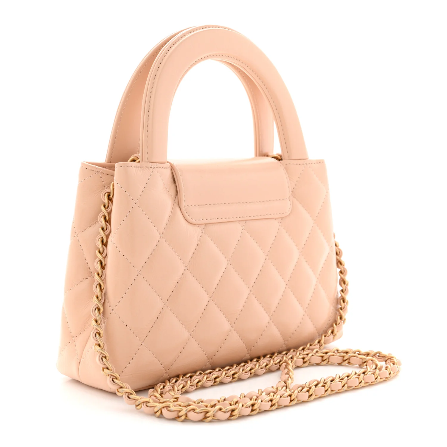 Shiny Aged Calfskin Quilted Nano Kelly Shopper Beige - Image 3