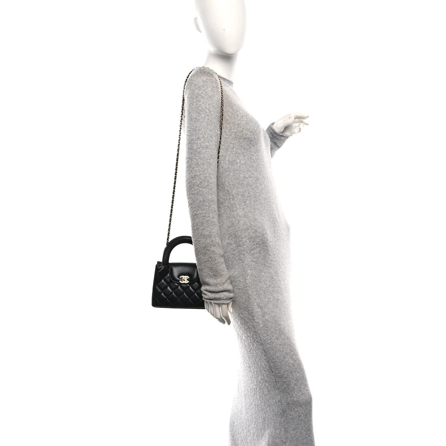 Shiny Aged Calfskin Quilted Nano Kelly Shopper Black - Image 2