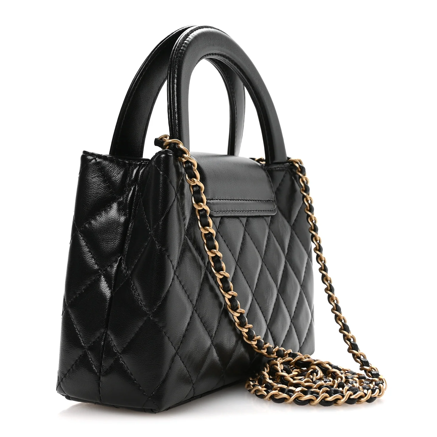 Shiny Aged Calfskin Quilted Nano Kelly Shopper Black - Image 3