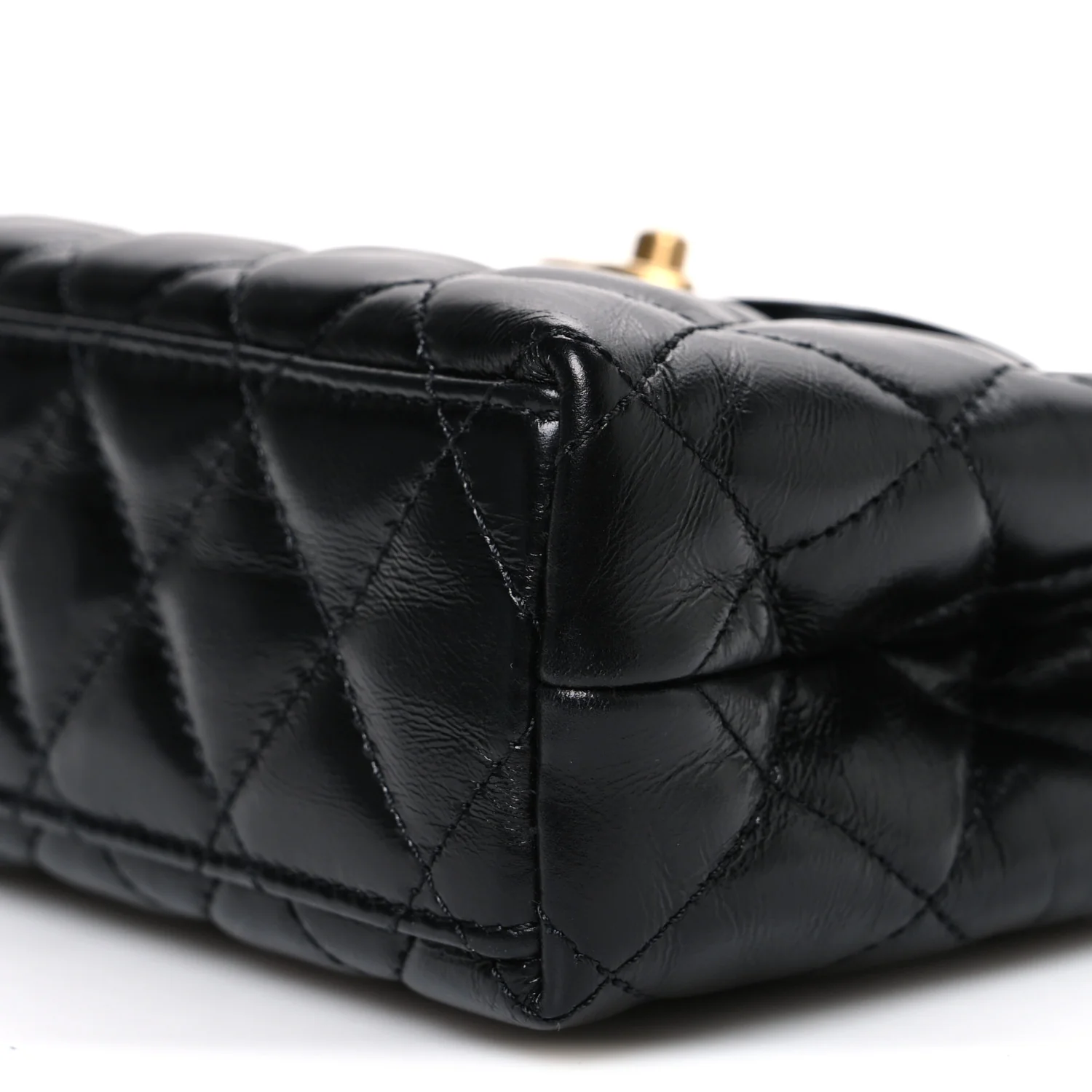Shiny Aged Calfskin Quilted Nano Kelly Shopper Black - Image 10
