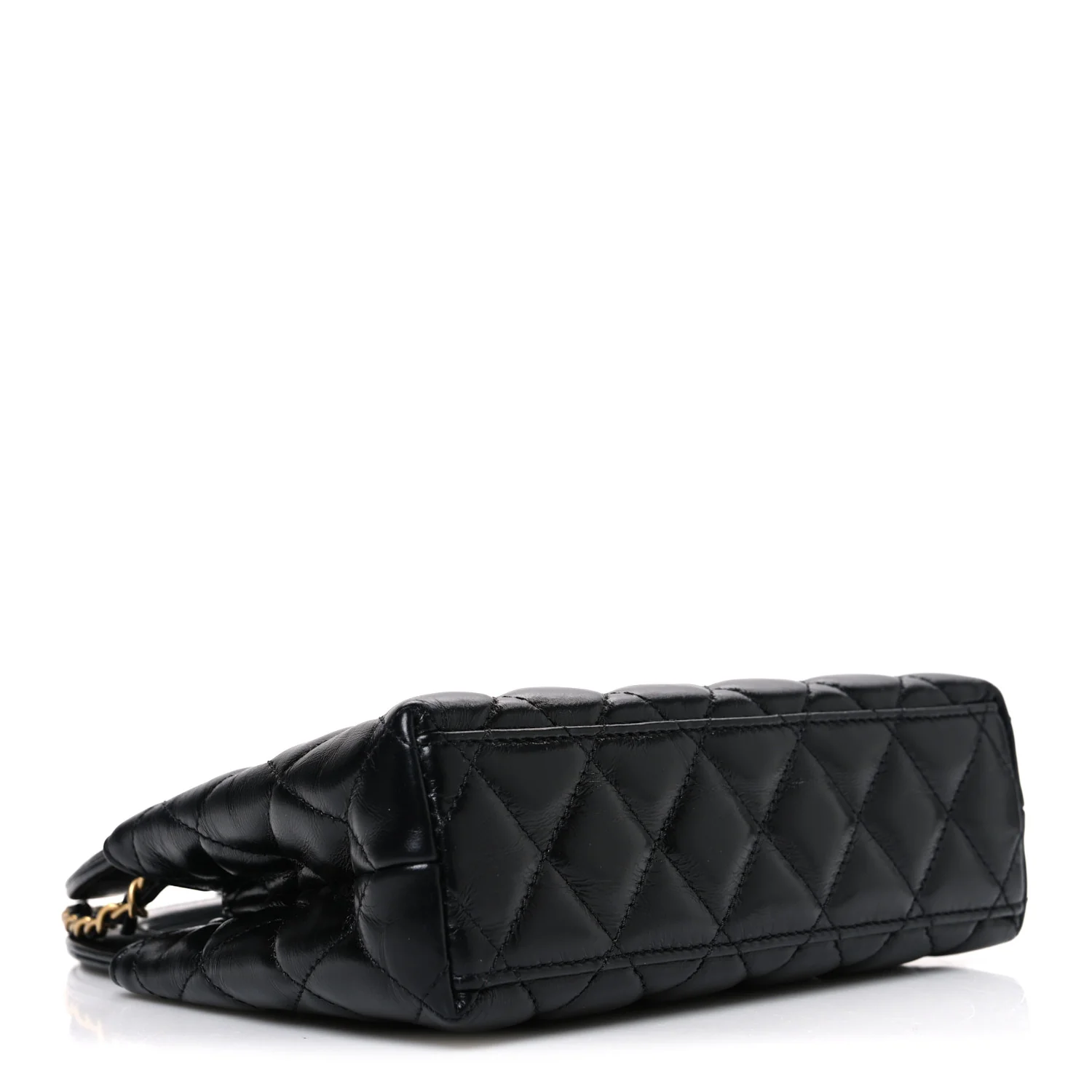 Shiny Aged Calfskin Quilted Nano Kelly Shopper Black - Image 4