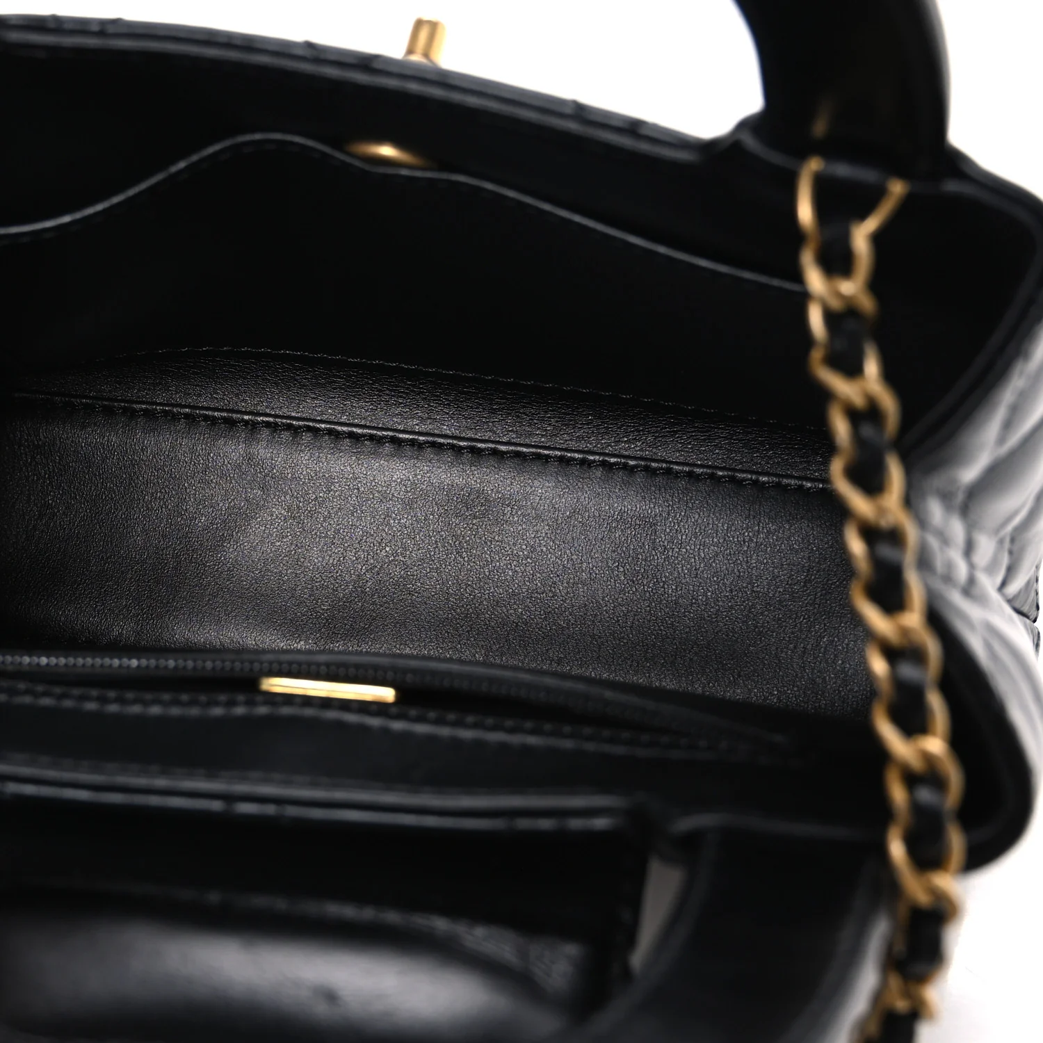 Shiny Aged Calfskin Quilted Nano Kelly Shopper Black - Image 5