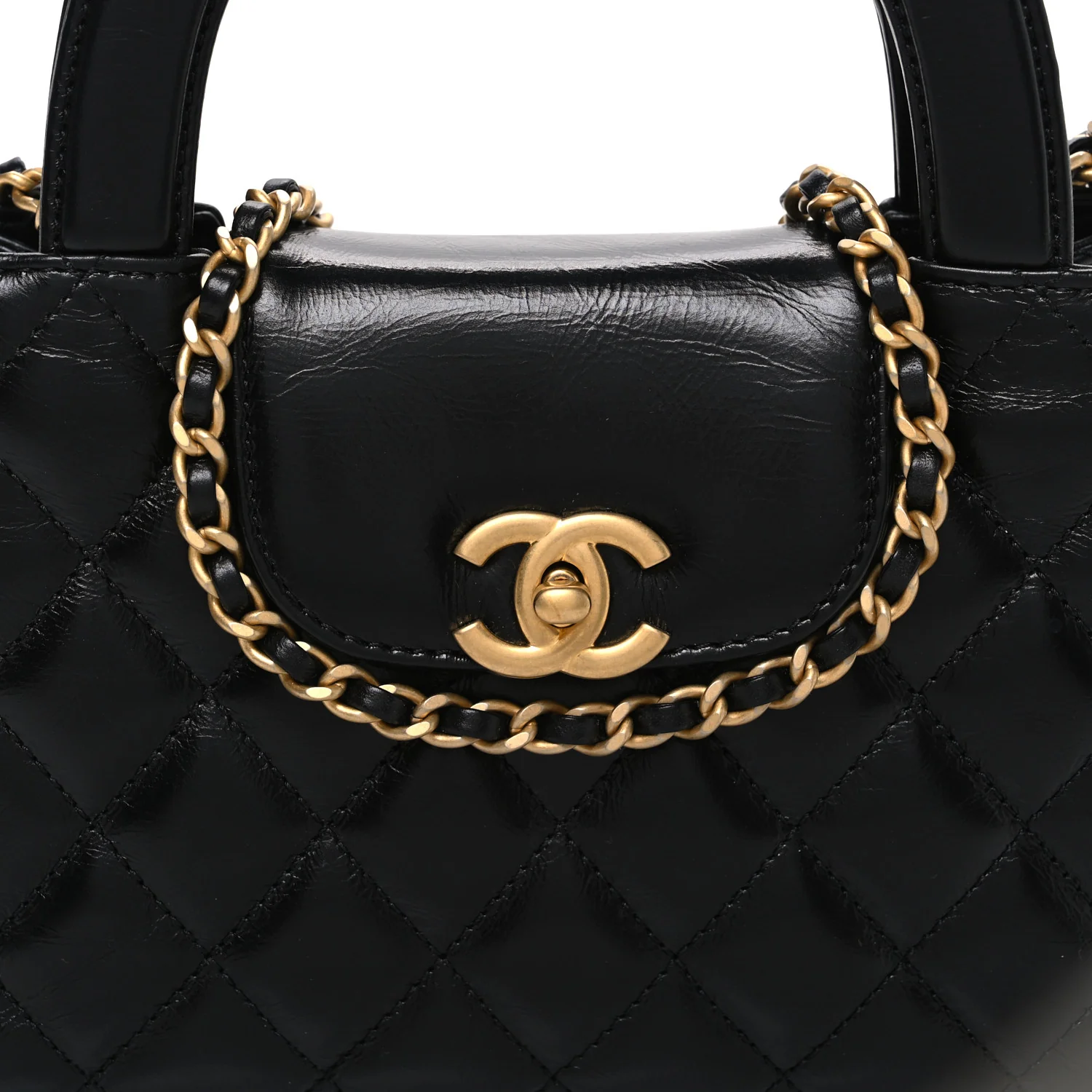 Shiny Aged Calfskin Quilted Nano Kelly Shopper Black - Image 8