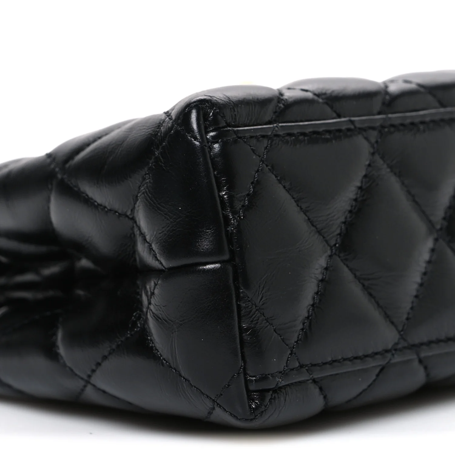 Shiny Aged Calfskin Quilted Nano Kelly Shopper Black - Image 9