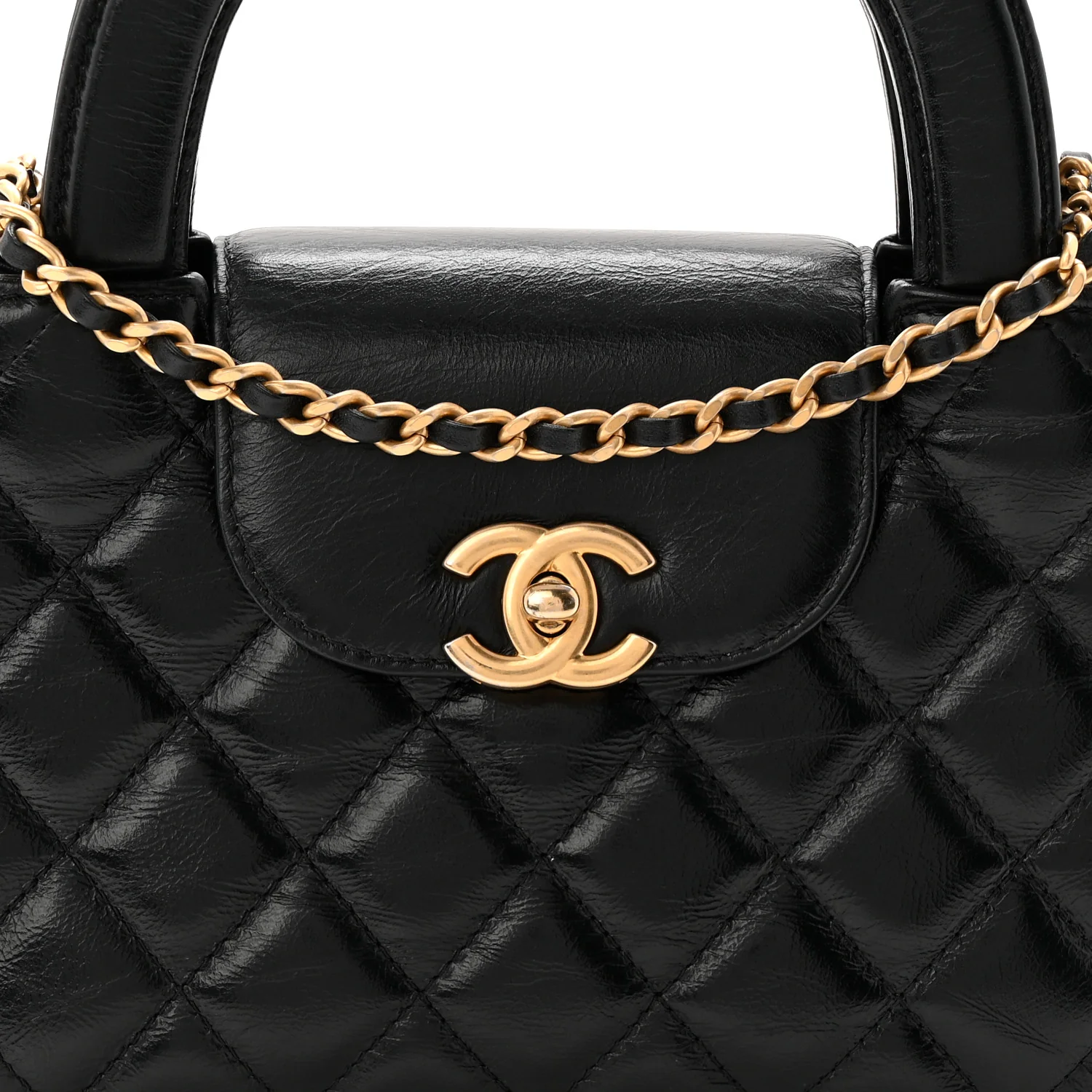 Shiny Aged Calfskin Quilted Nano Kelly Shopper Black - Image 8