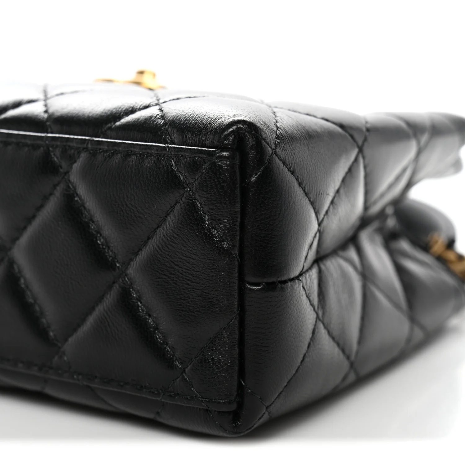 Shiny Aged Calfskin Quilted Nano Kelly Shopper Black - Image 10