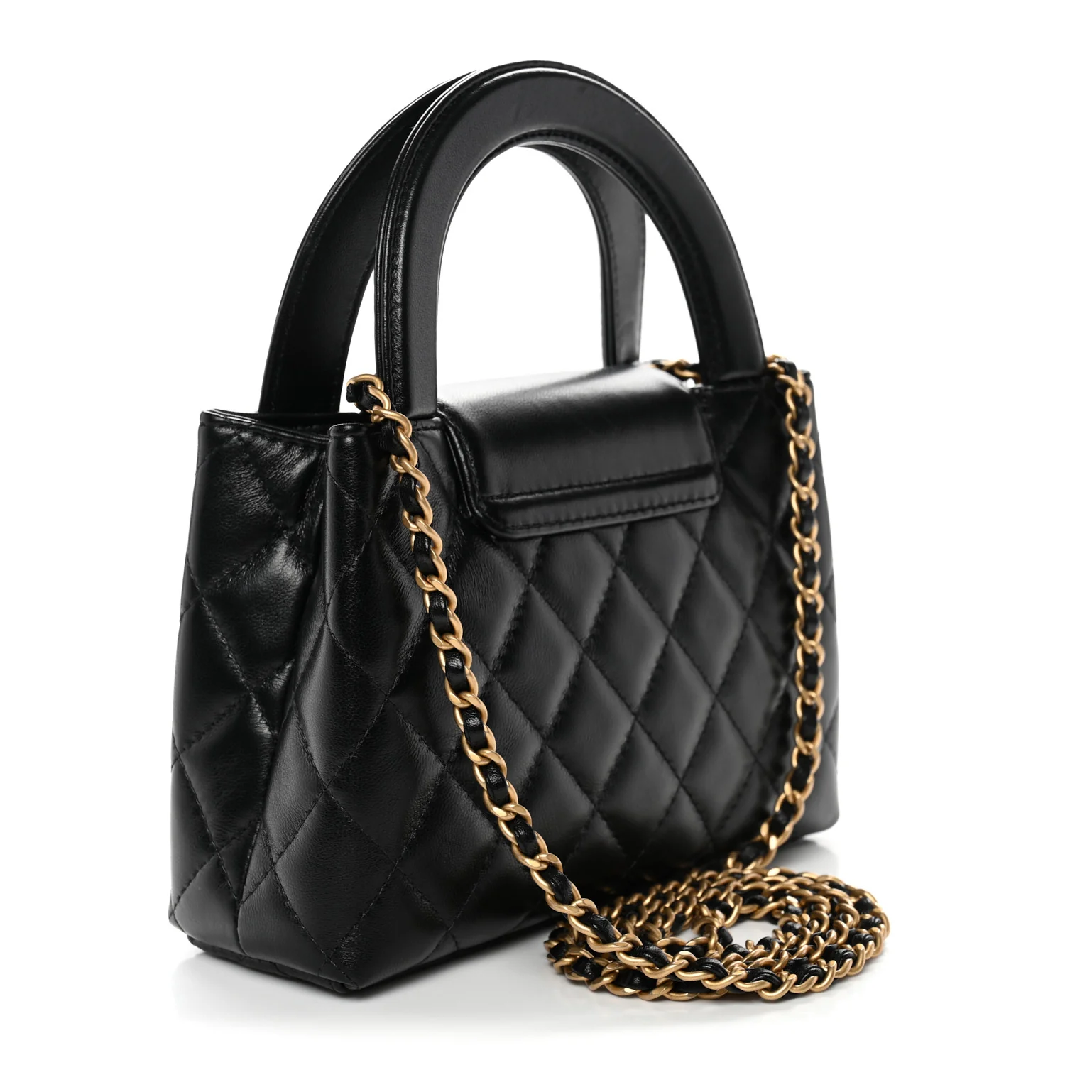 Shiny Aged Calfskin Quilted Nano Kelly Shopper Black - Image 3