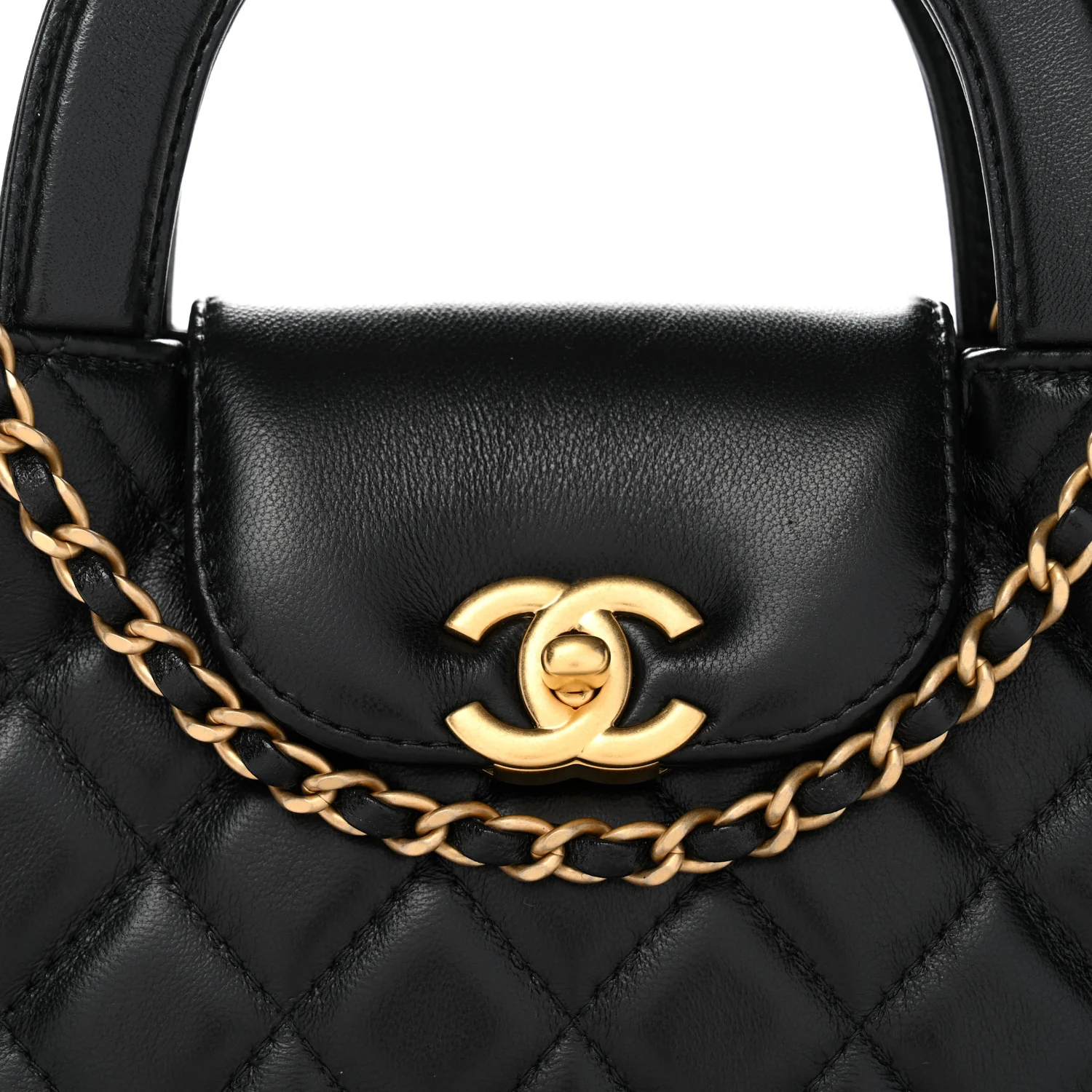 Shiny Aged Calfskin Quilted Nano Kelly Shopper Black - Image 8