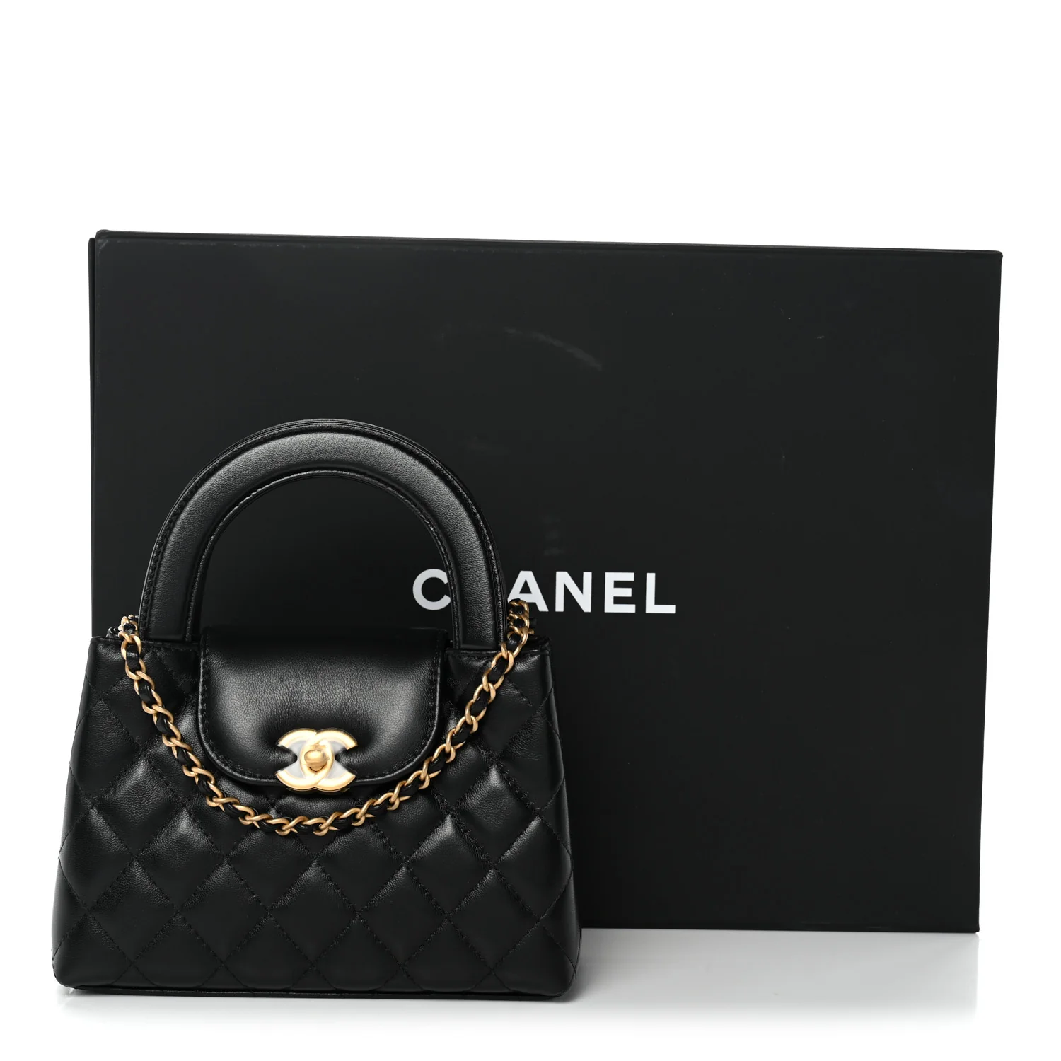 Shiny Aged Calfskin Quilted Nano Kelly Shopper Black - Image 11