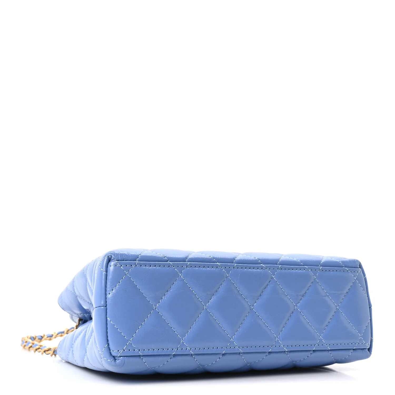 Shiny Aged Calfskin Quilted Nano Kelly Shopper Blue - Image 4