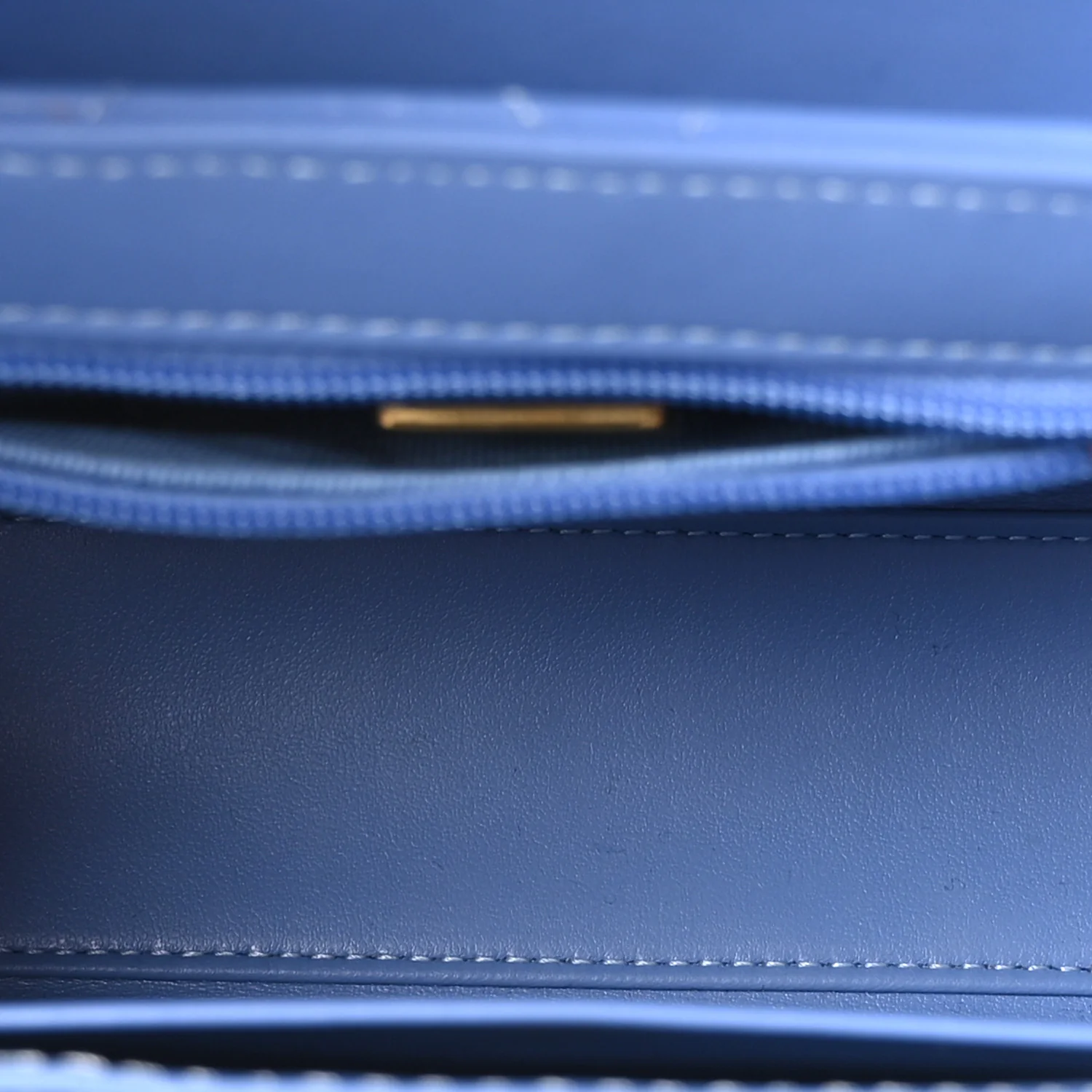 Shiny Aged Calfskin Quilted Nano Kelly Shopper Blue - Image 5
