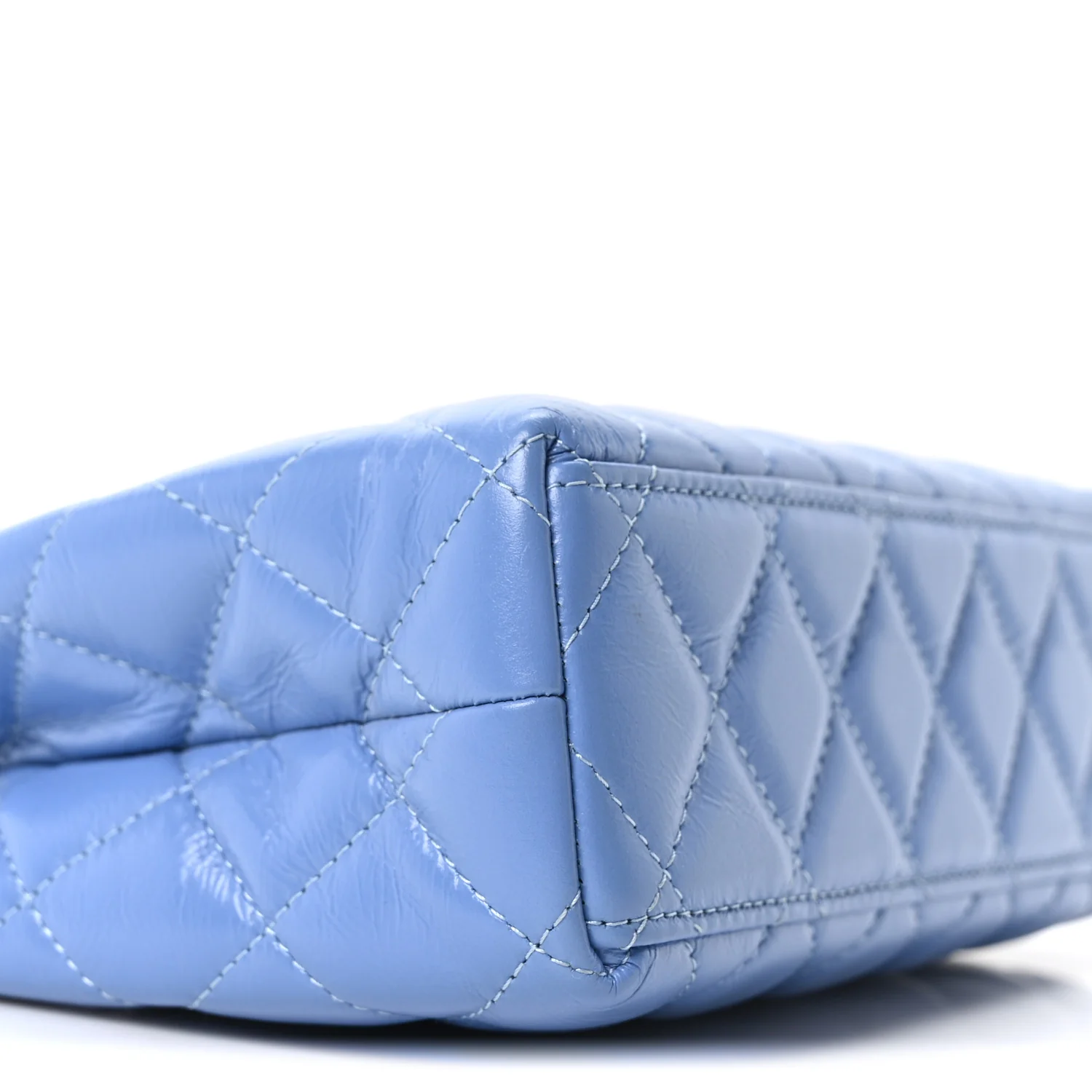 Shiny Aged Calfskin Quilted Nano Kelly Shopper Blue - Image 9