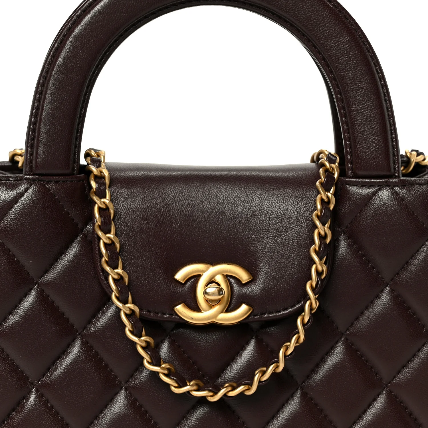 Shiny Aged Calfskin Quilted Nano Kelly Shopper Dark Brown - Image 8