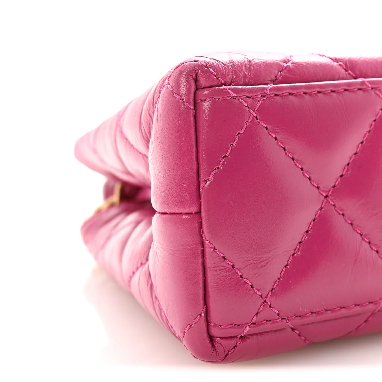 Shiny Aged Calfskin Quilted Nano Kelly Shopper Dark Pink - Image 7