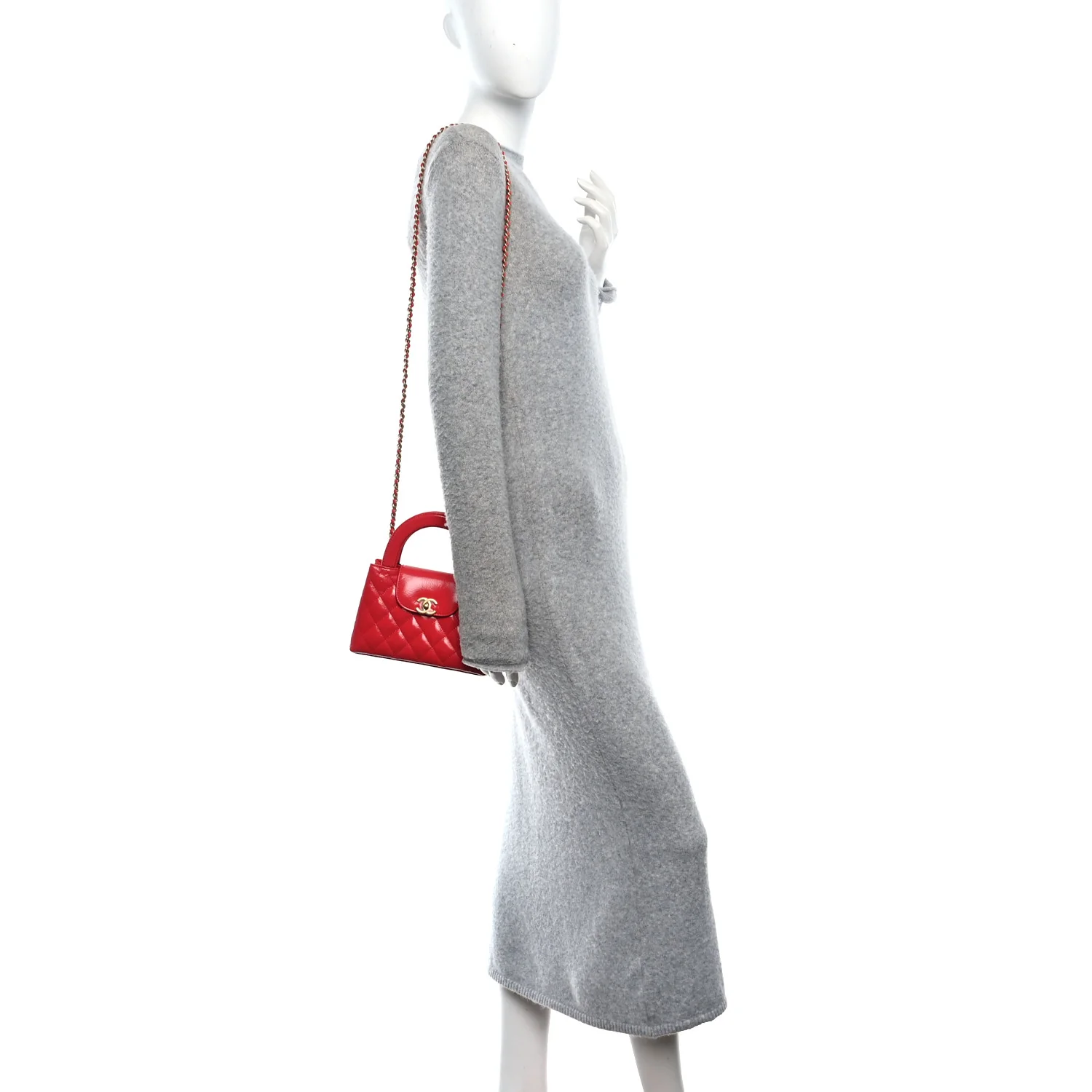 Shiny Aged Calfskin Quilted Nano Kelly Shopper Dark Red - Image 2