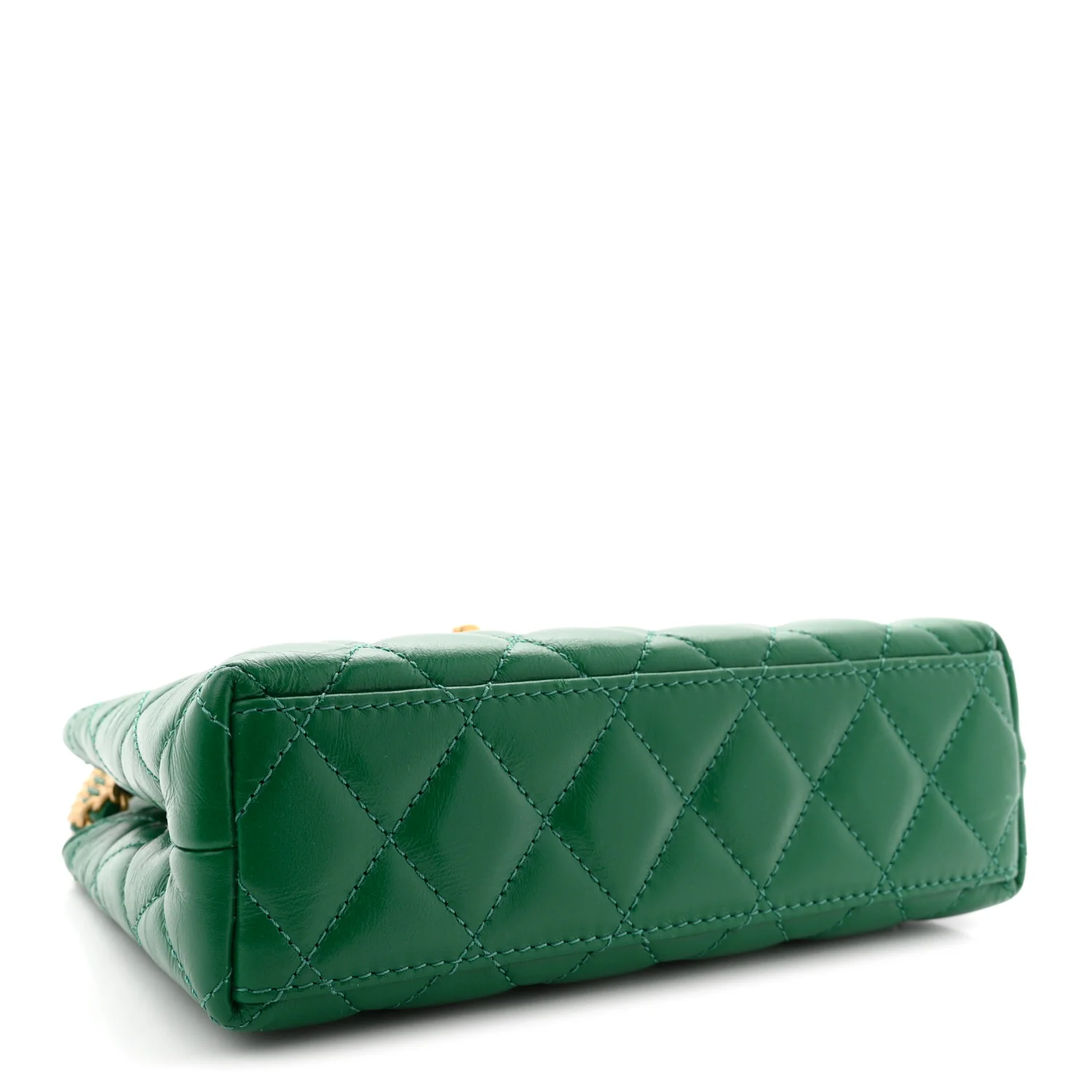 Shiny Aged Calfskin Quilted Nano Kelly Shopper Green - Image 4