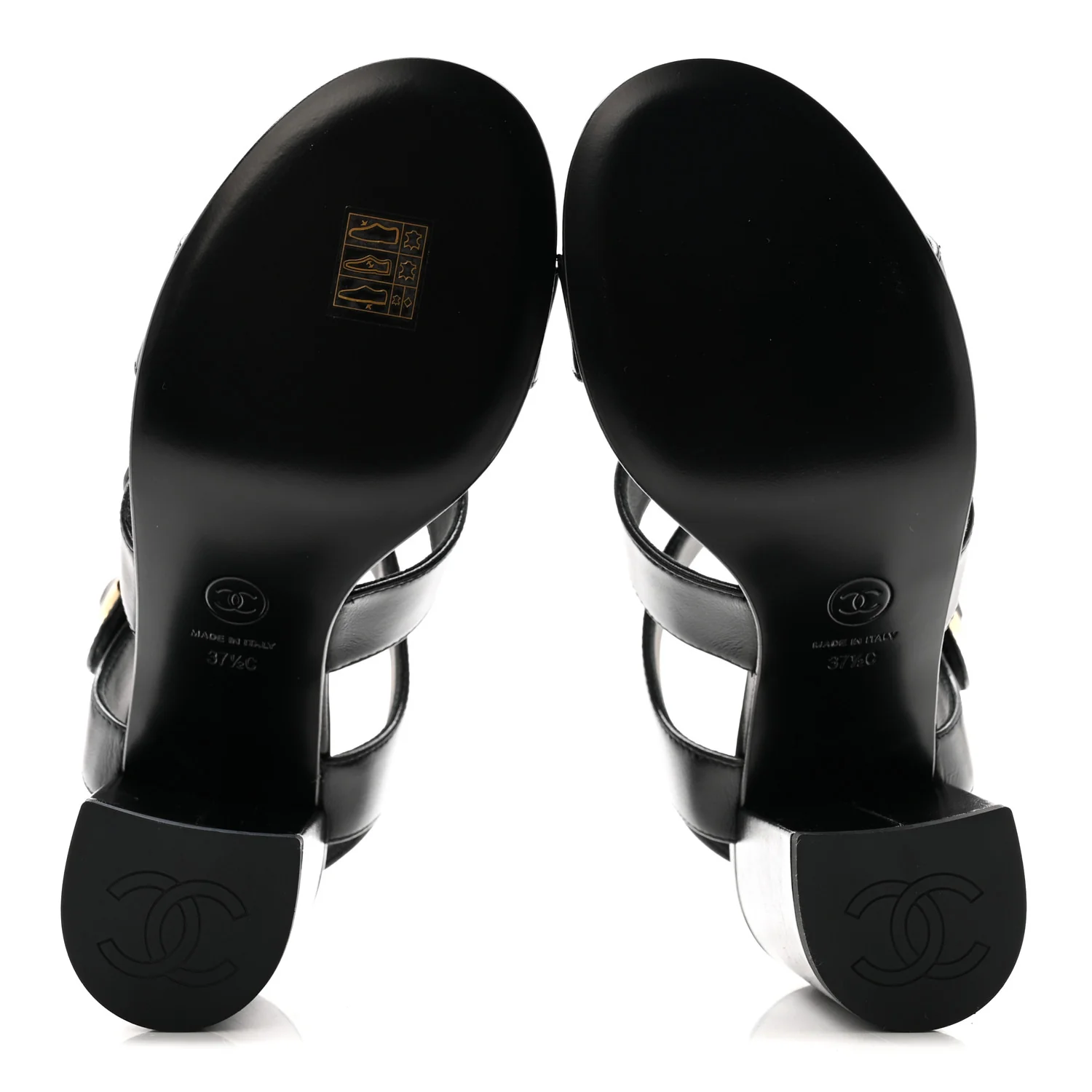 Shiny Calfskin CC Sandals 37.5 Black - Image 12