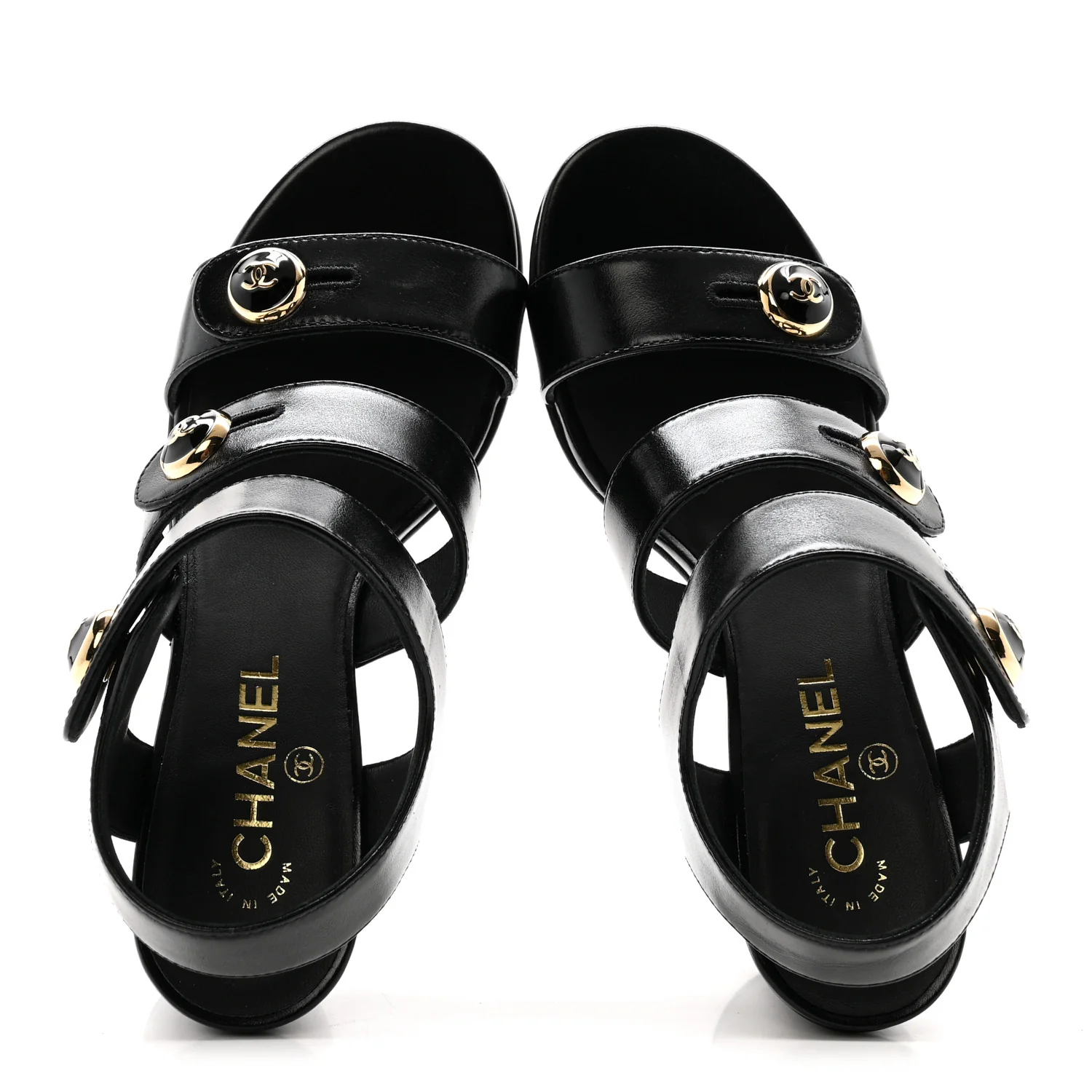 Shiny Calfskin CC Sandals 37.5 Black - Image 3