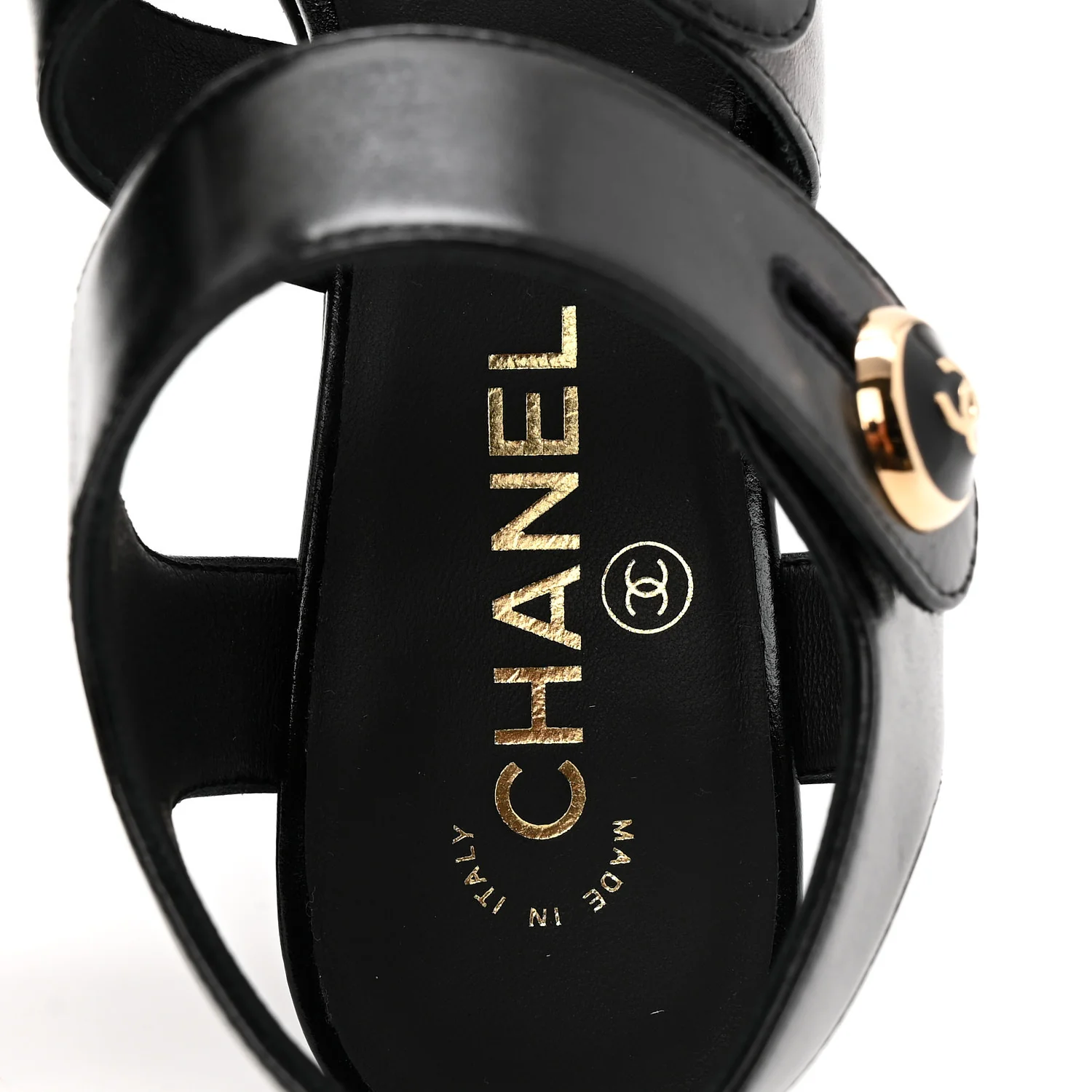 Shiny Calfskin CC Sandals 38.5 Black - Image 8