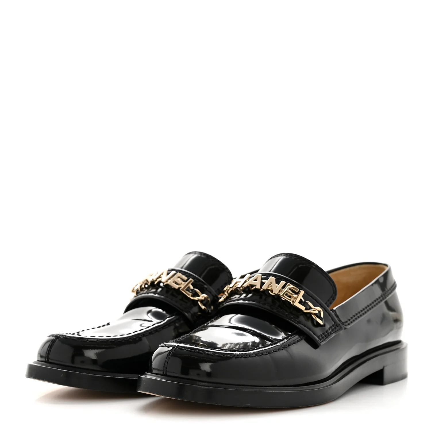 Shiny Calfskin Logo Loafers 38 Black - Image 4