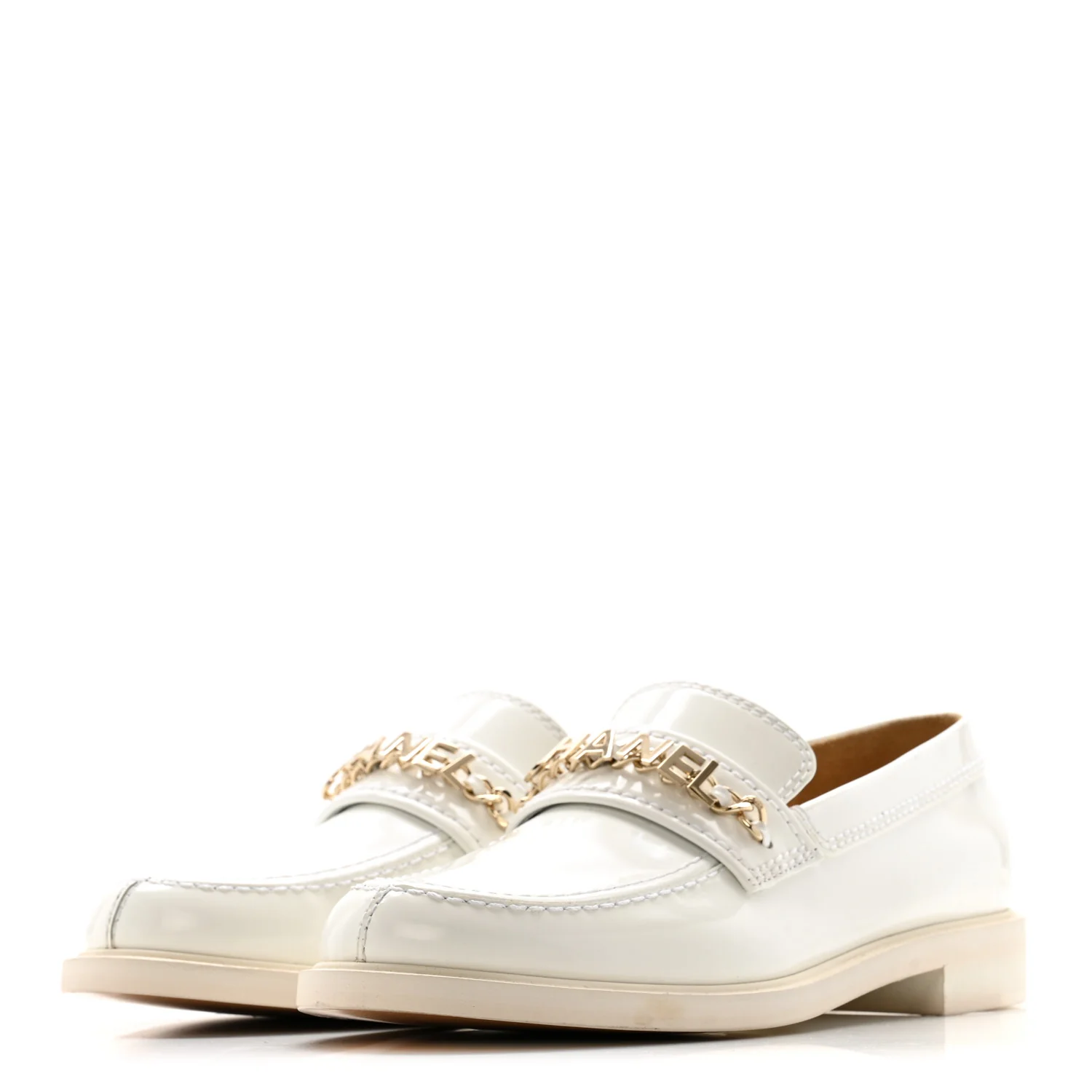 Shiny Calfskin Logo Loafers 39.5 White - Image 4
