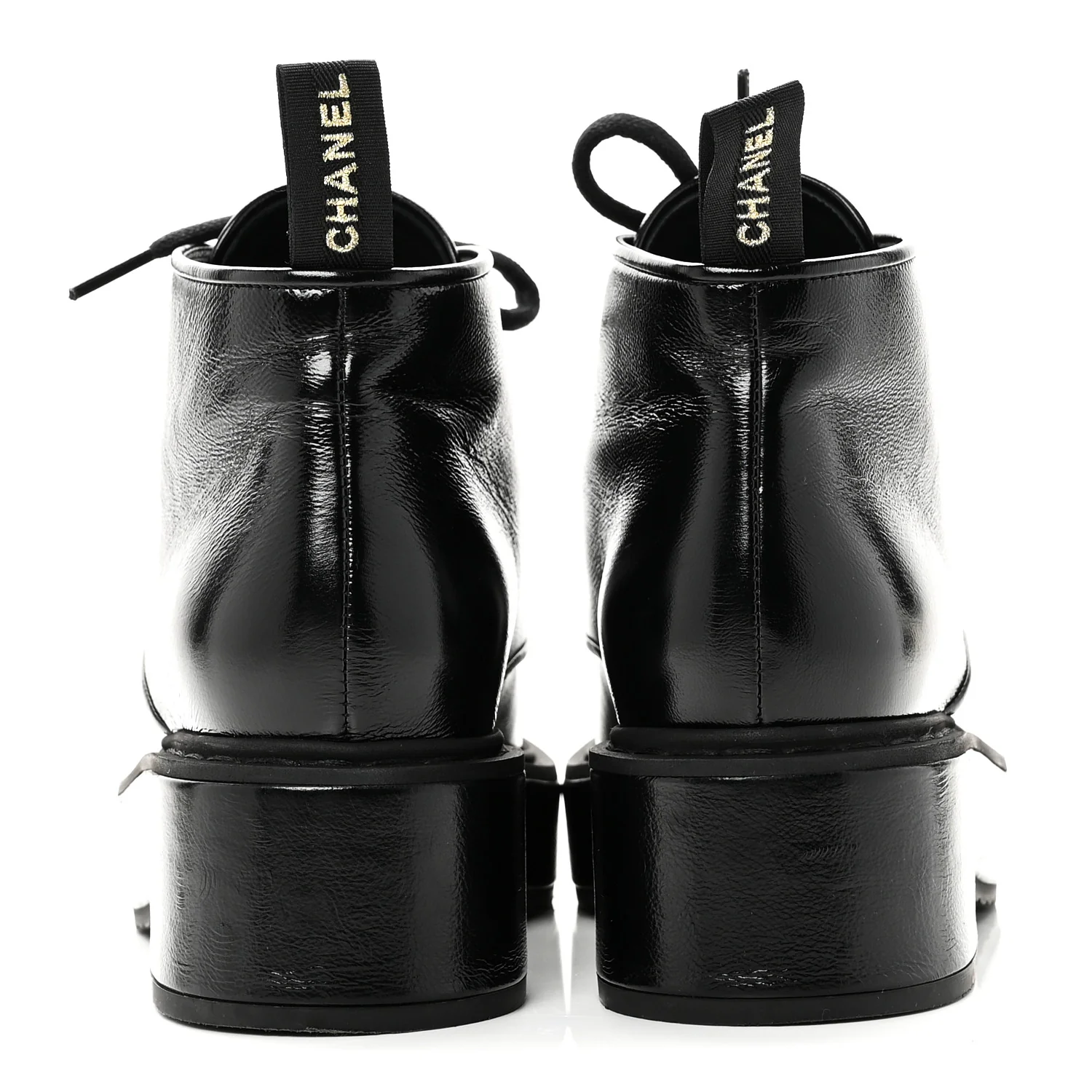 Shiny Calfskin Pearl Lace Up Combat Short Boots 38 Black - Image 6