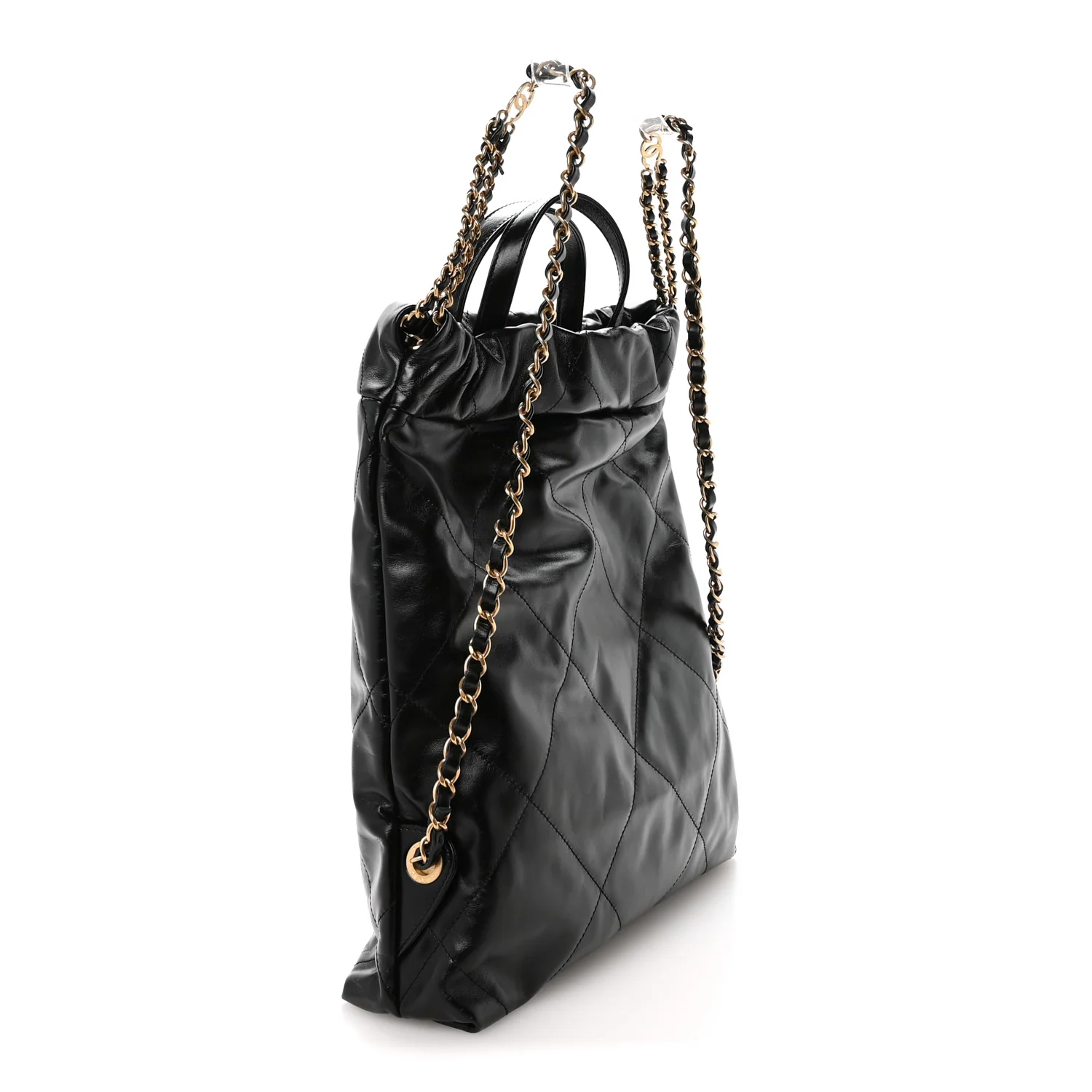 Shiny Calfskin Quilted Chanel 22 Backpack Black - Image 3