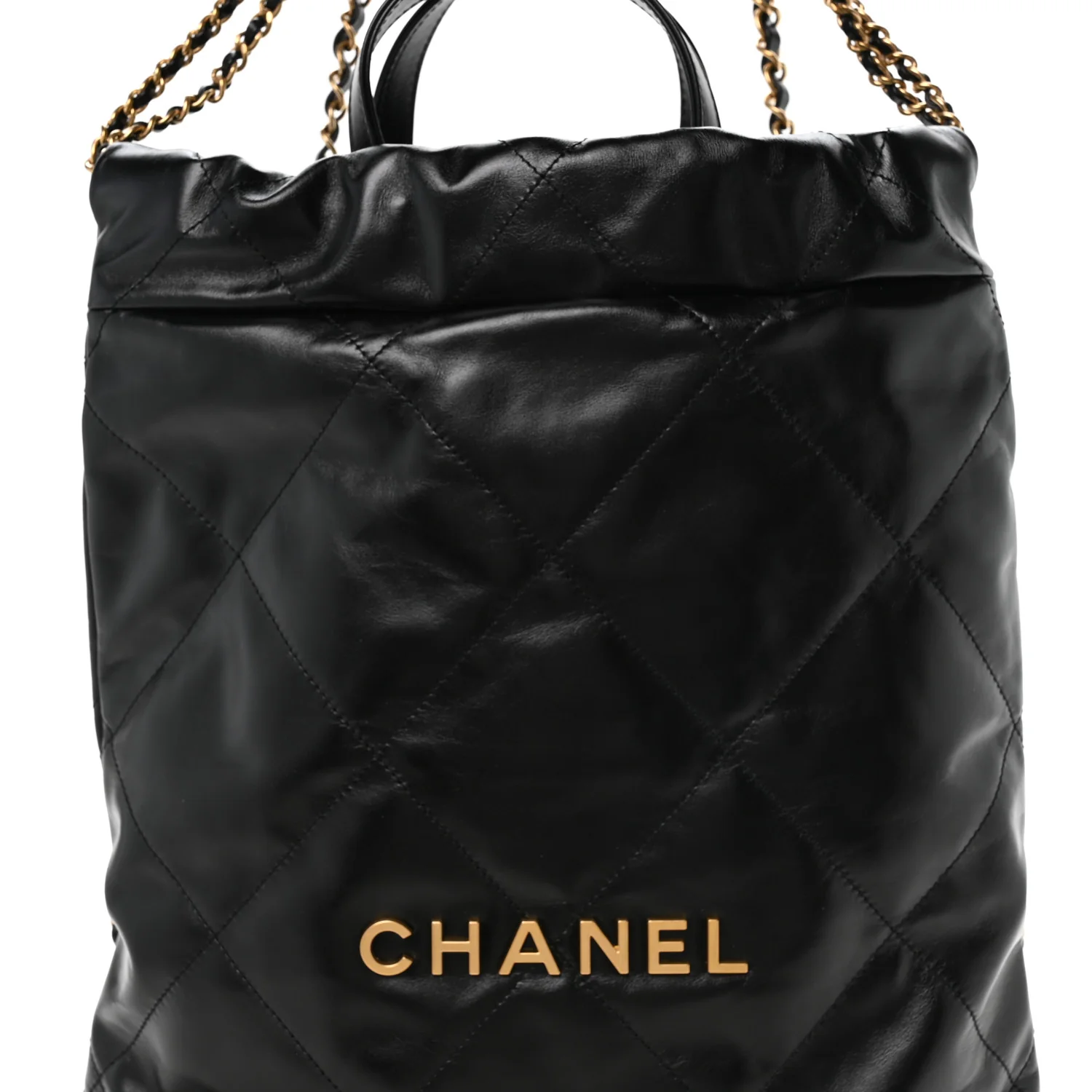 Shiny Calfskin Quilted Chanel 22 Backpack Black - Image 8