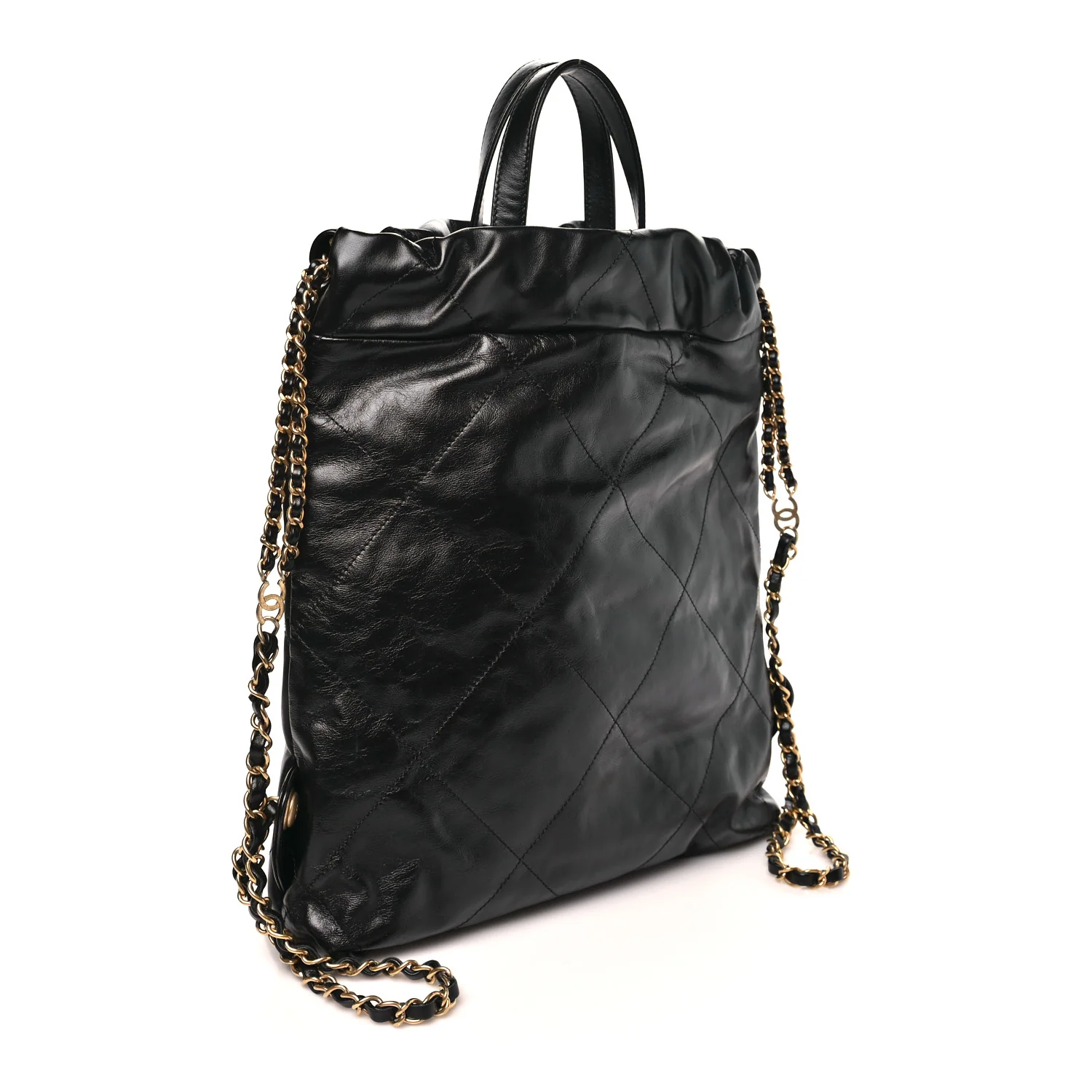 Shiny Calfskin Quilted Chanel 22 Backpack Black - Image 2