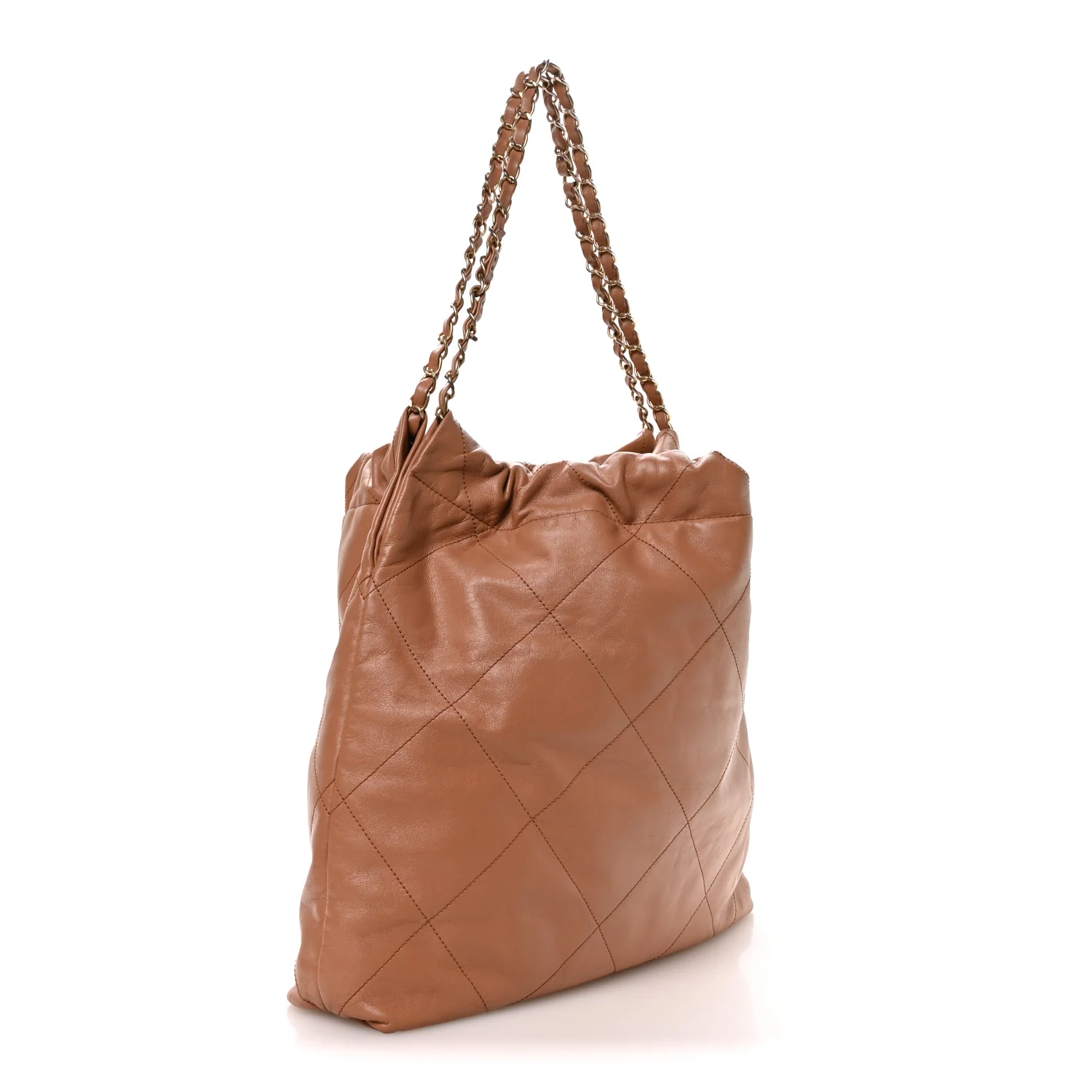 Shiny Calfskin Quilted Chanel 22 Camel - Image 4