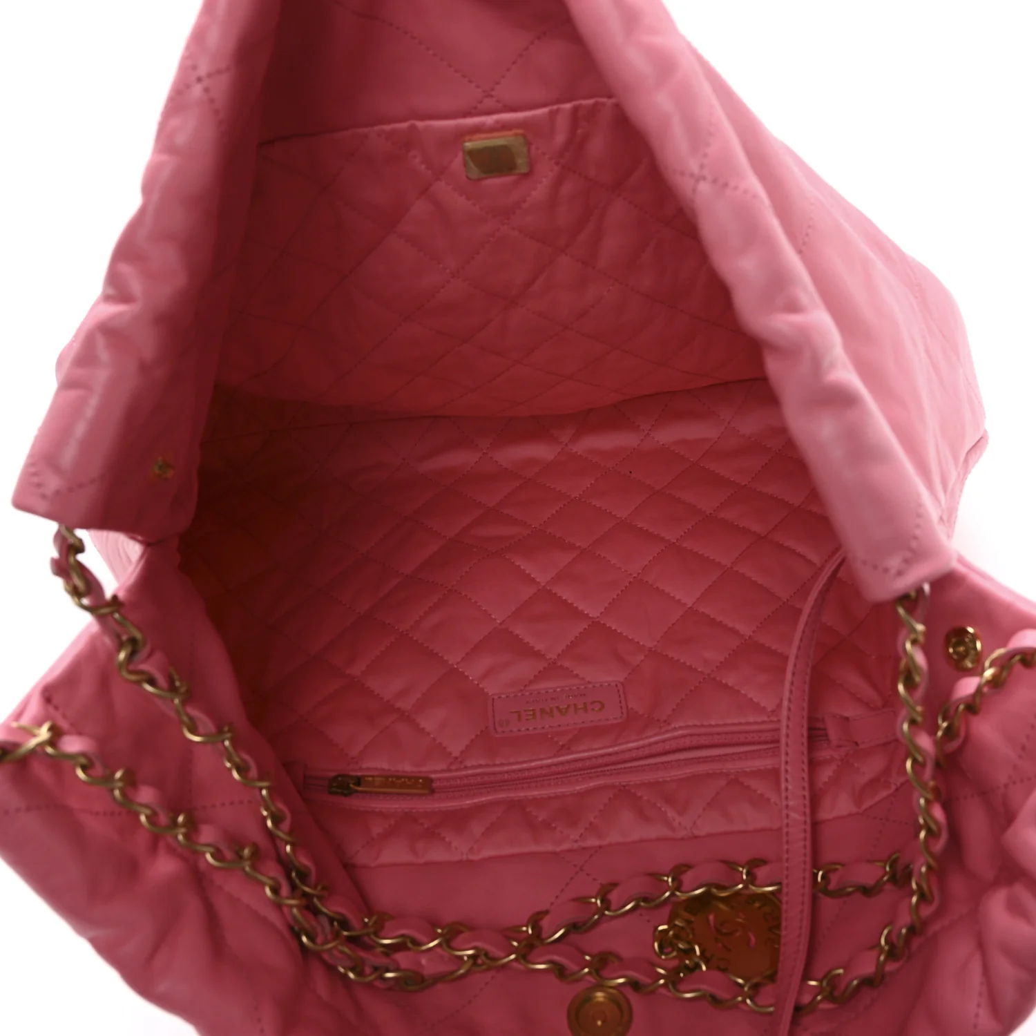 Shiny Calfskin Quilted Chanel 22 Drawstring Bag Pink - Image 6