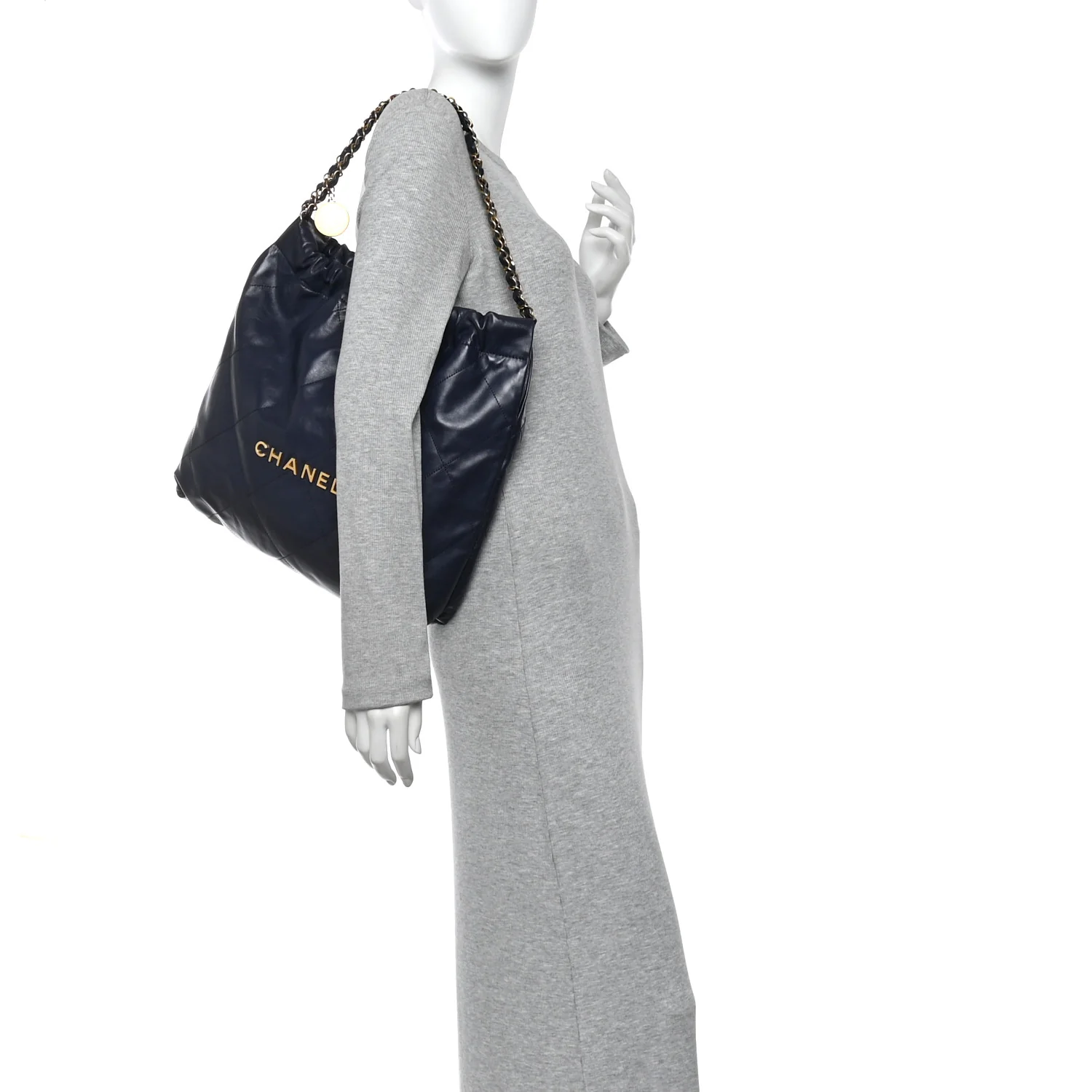 Shiny Calfskin Quilted Chanel 22 Navy Blue - Image 2
