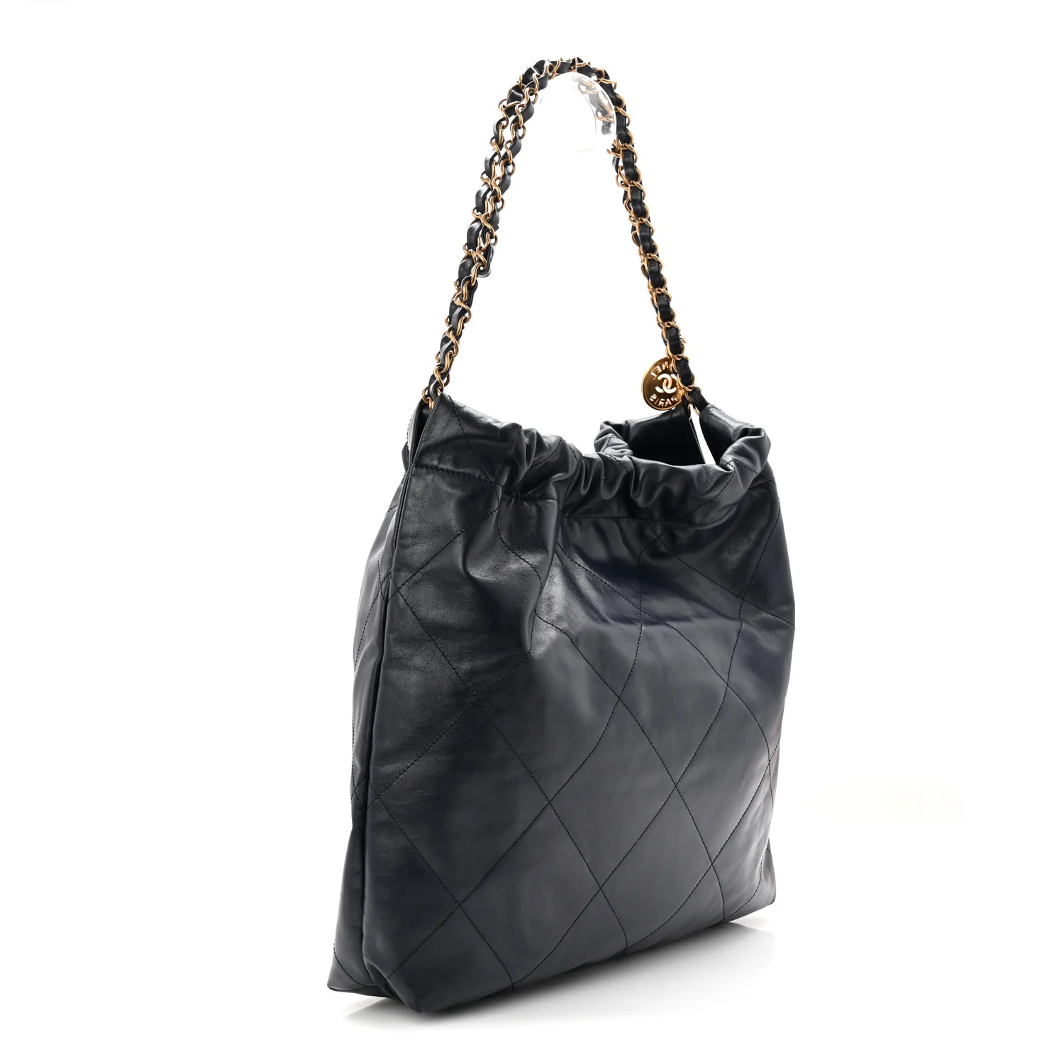 Shiny Calfskin Quilted Chanel 22 Navy Blue - Image 4