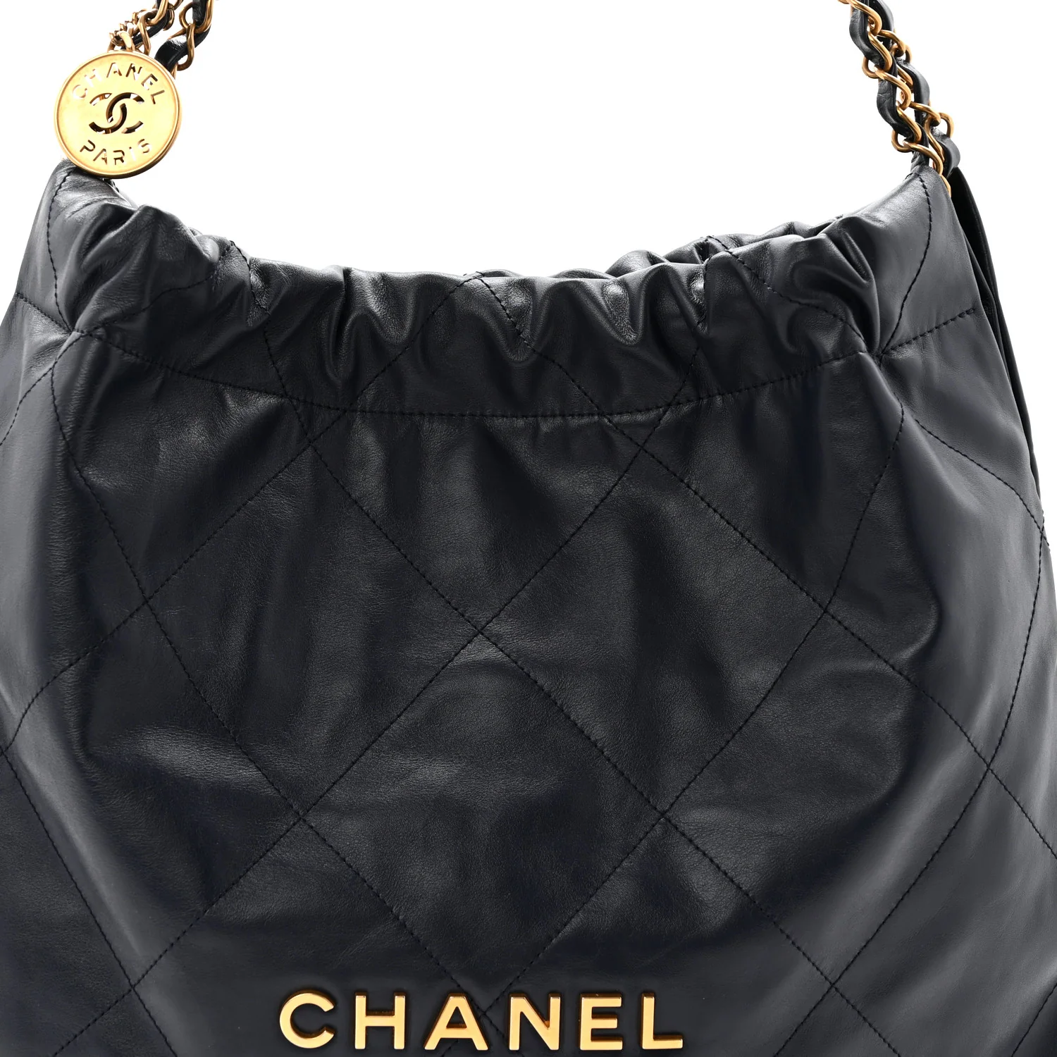 Shiny Calfskin Quilted Chanel 22 Navy Blue - Image 9