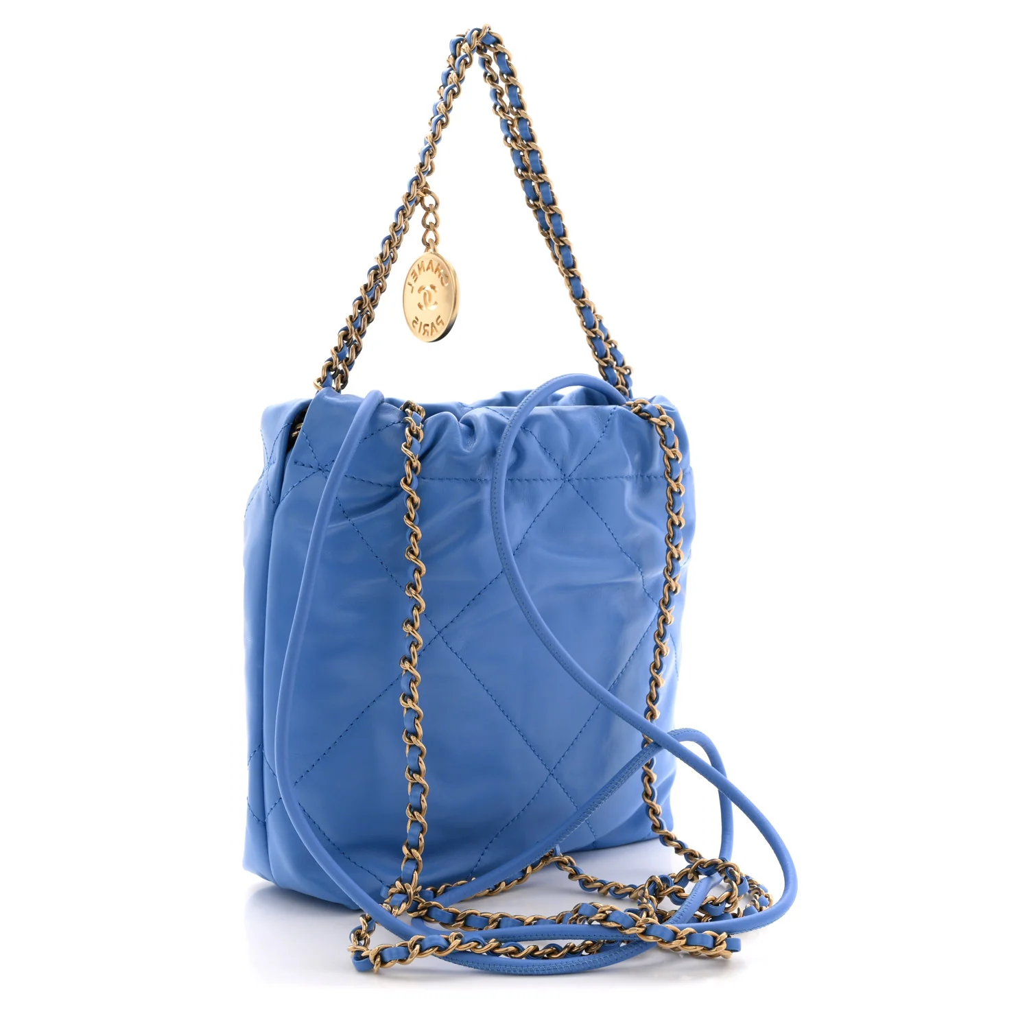 Shiny Calfskin Quilted Mini Chanel 22 Blue - Image 3