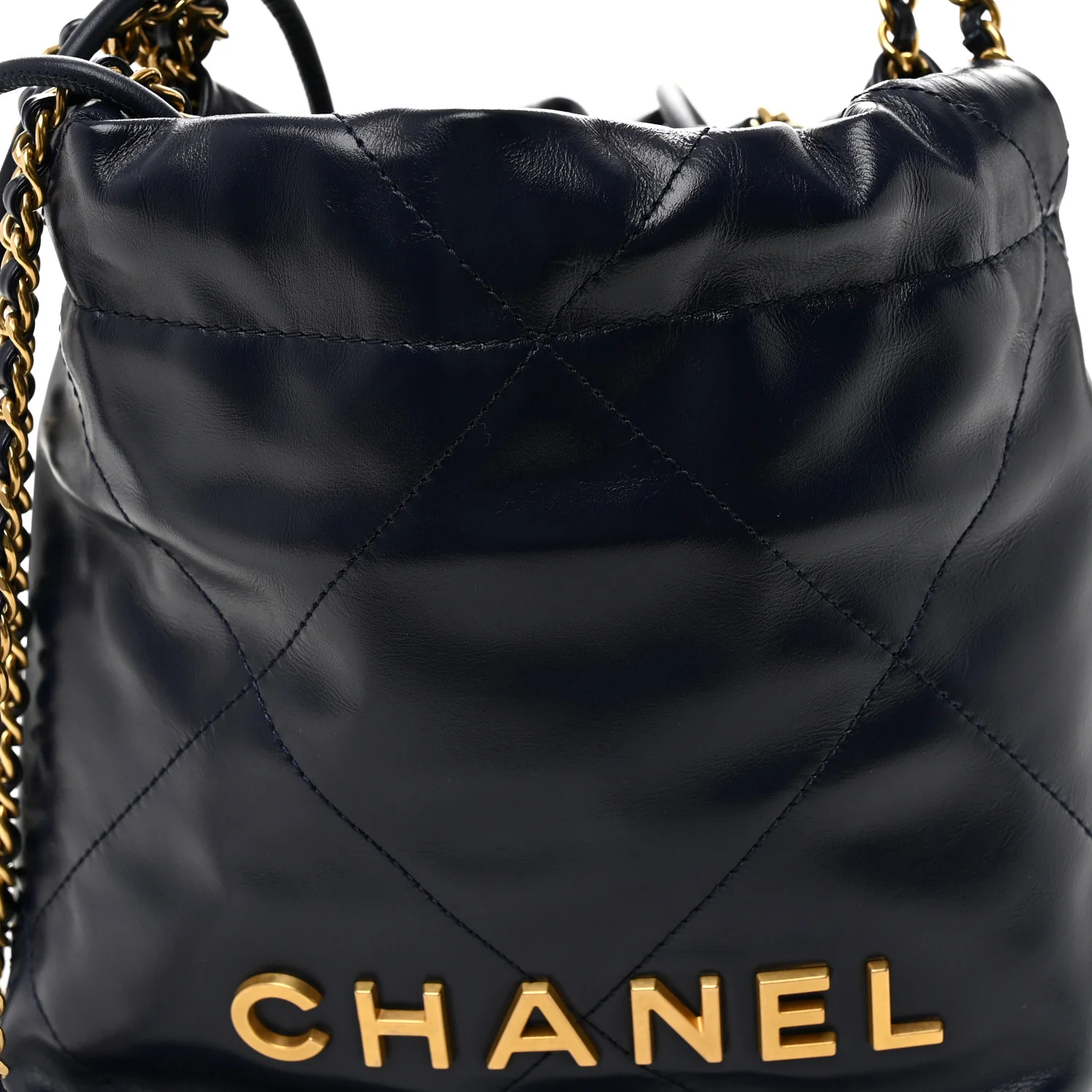 Shiny Calfskin Quilted Mini Chanel 22 Navy Blue - Image 16