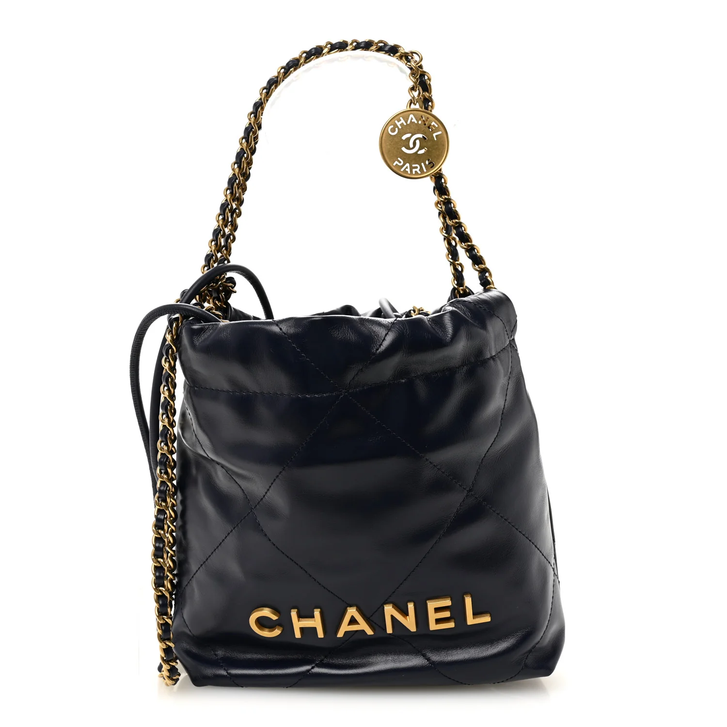 Shiny Calfskin Quilted Mini Chanel 22 Navy Blue - Image 2