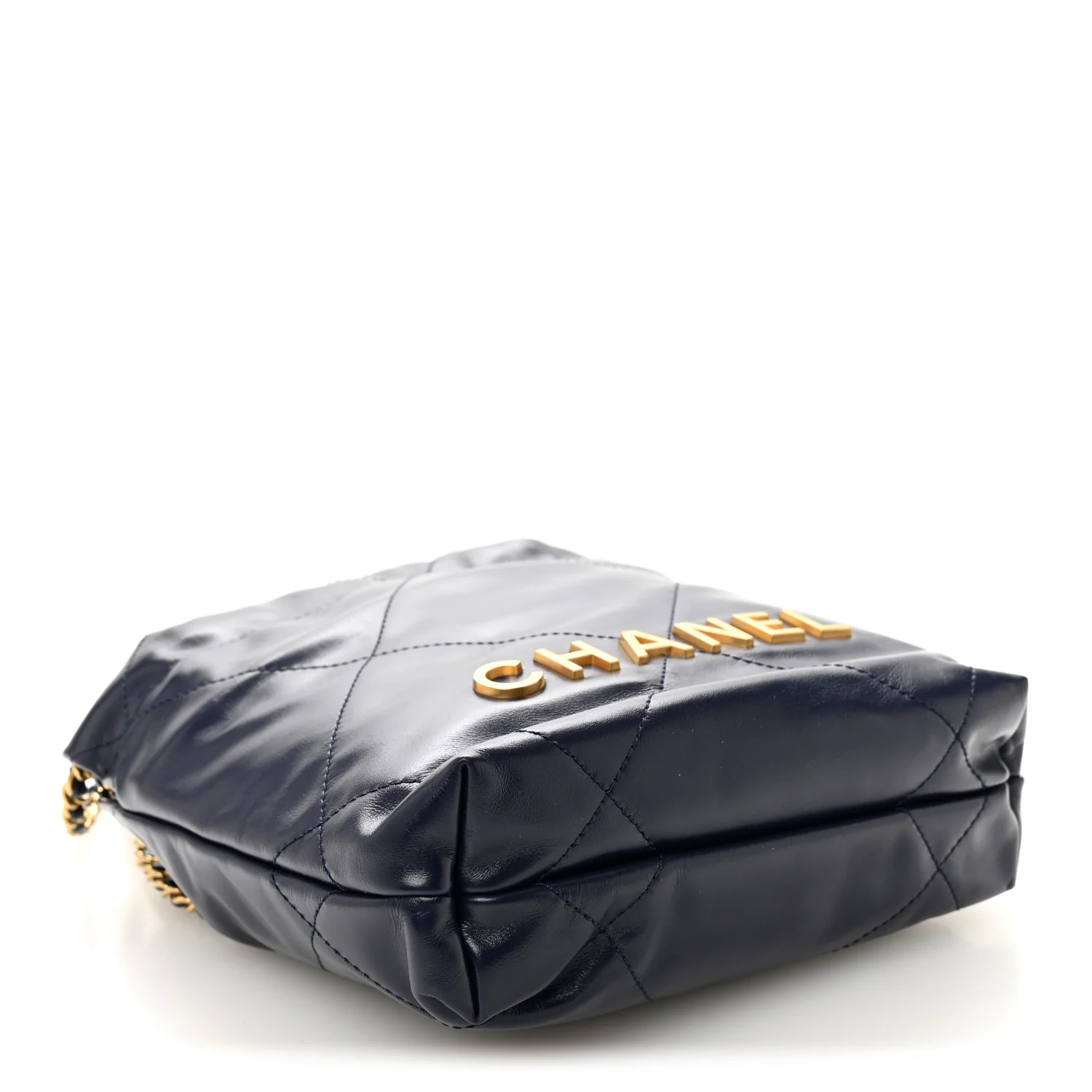 Shiny Calfskin Quilted Mini Chanel 22 Navy Blue - Image 6