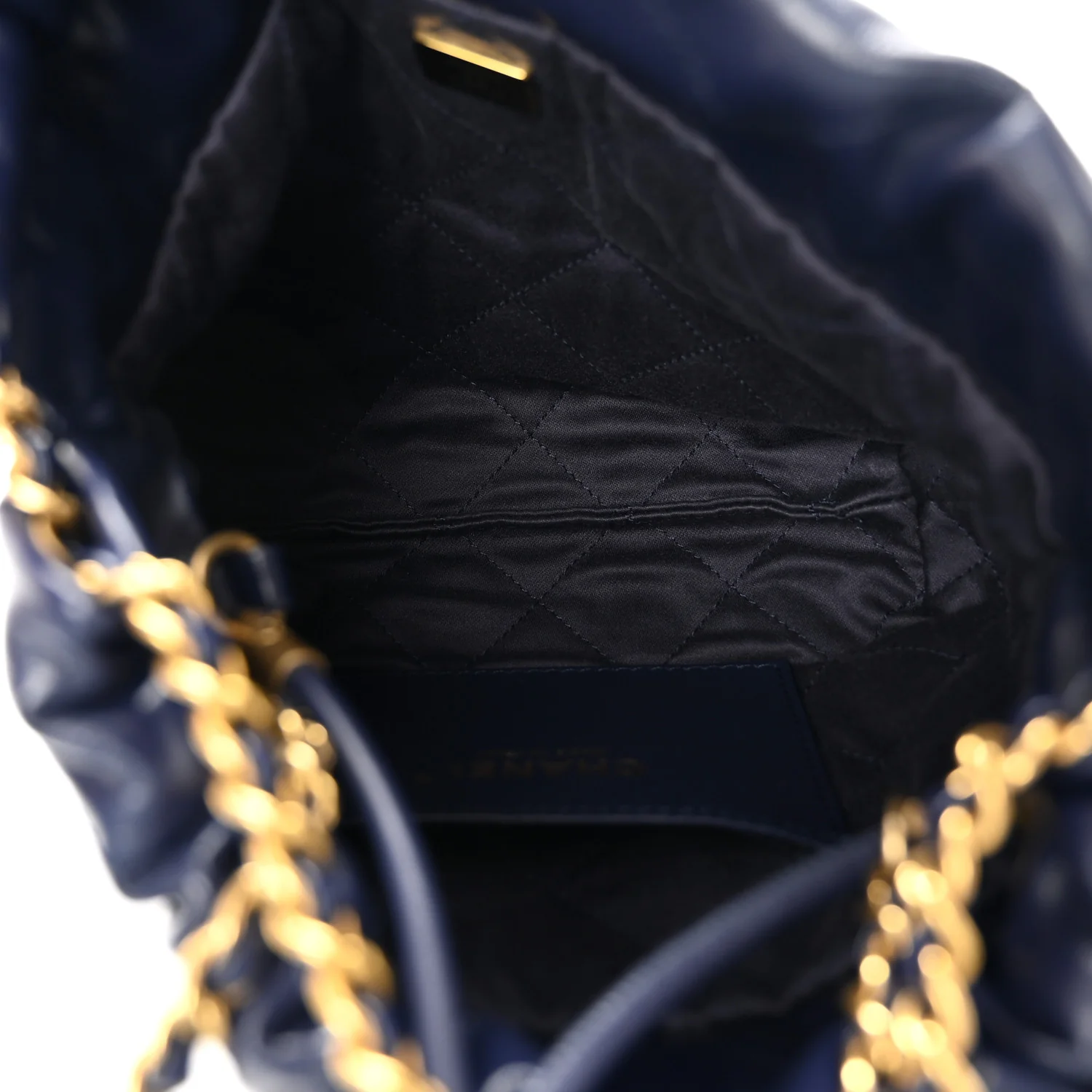 Shiny Calfskin Quilted Mini Chanel 22 Navy Blue - Image 8