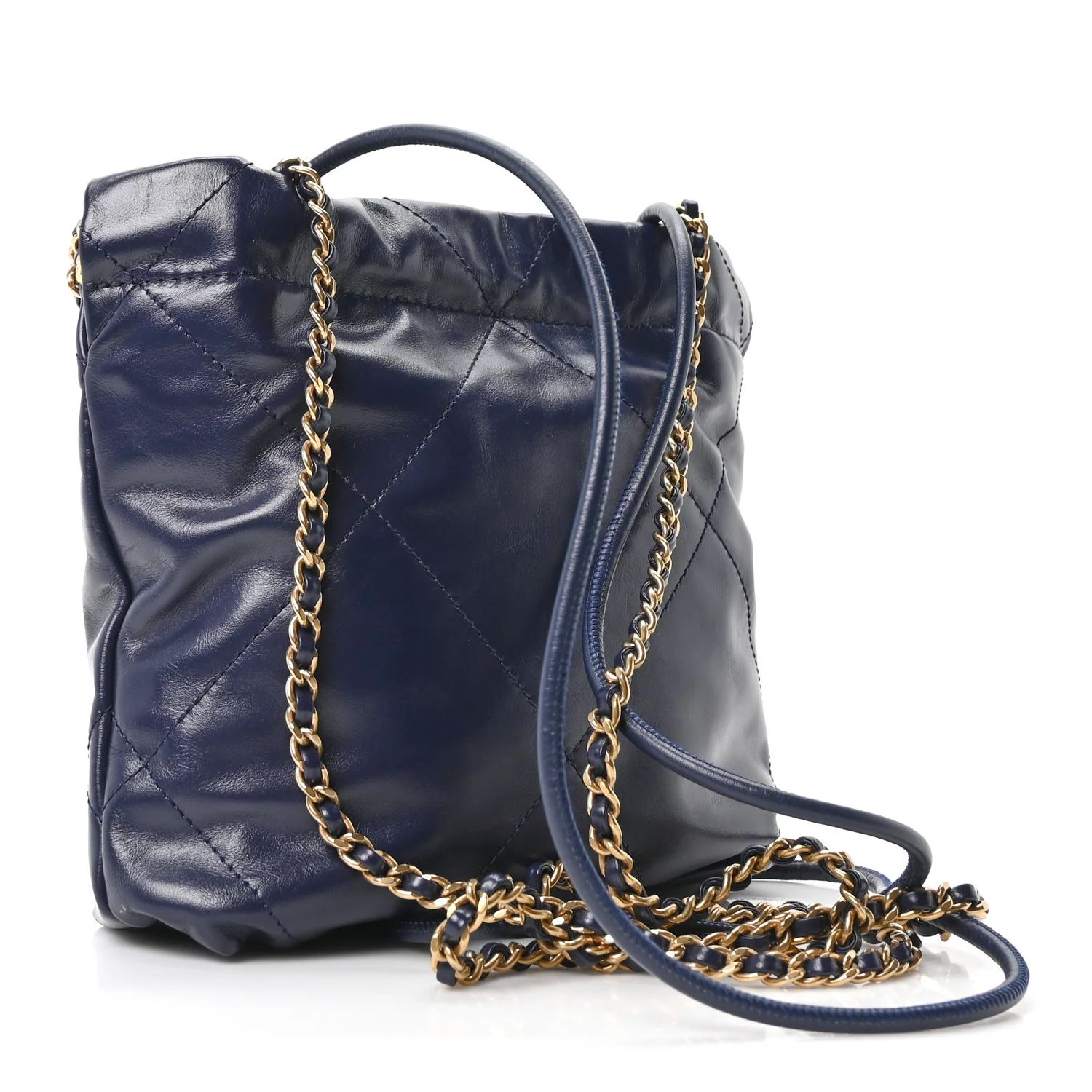 Shiny Calfskin Quilted Mini Chanel 22 Navy Blue - Image 2