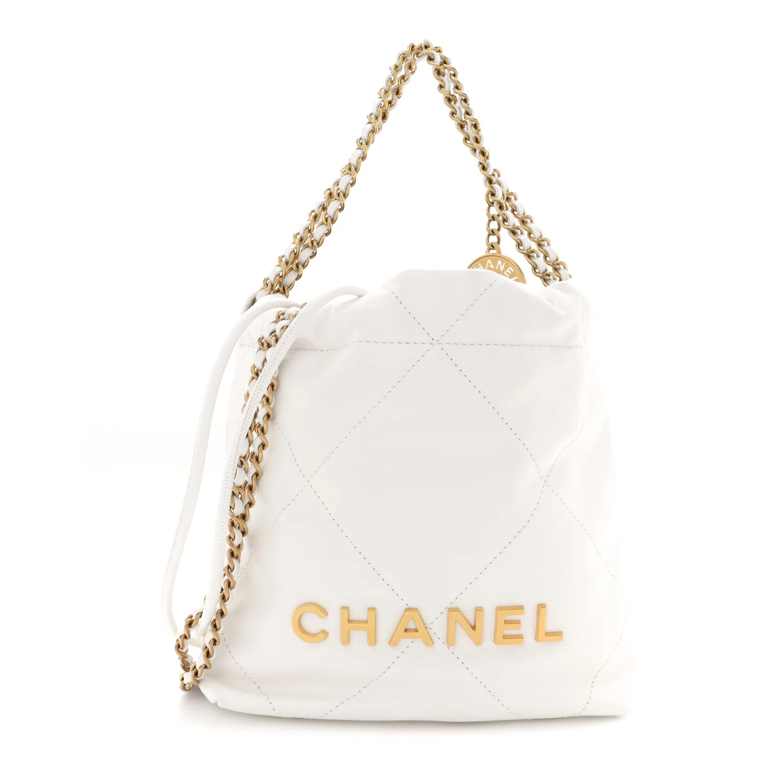 Shiny Calfskin Quilted Mini Chanel 22 White