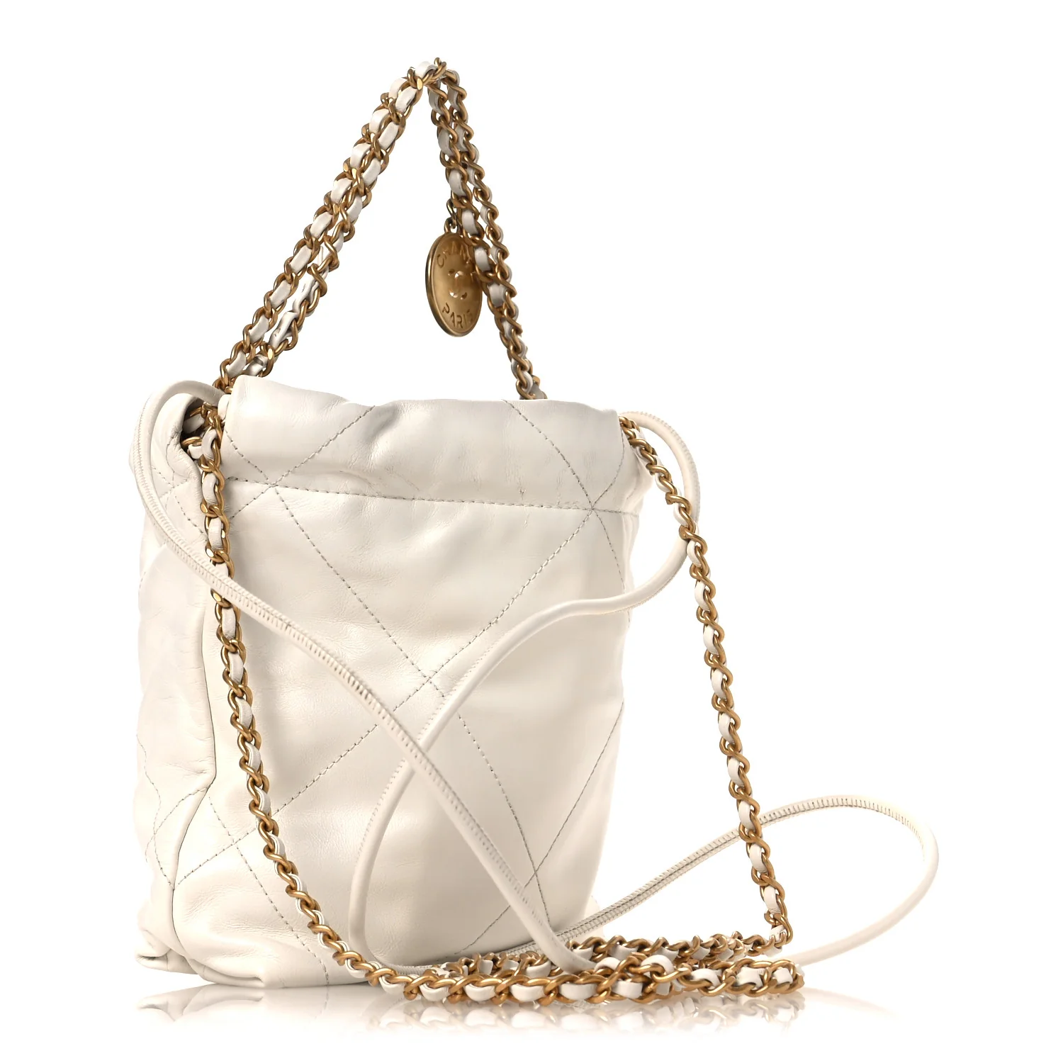 Shiny Calfskin Quilted Mini Chanel 22 White - Image 3