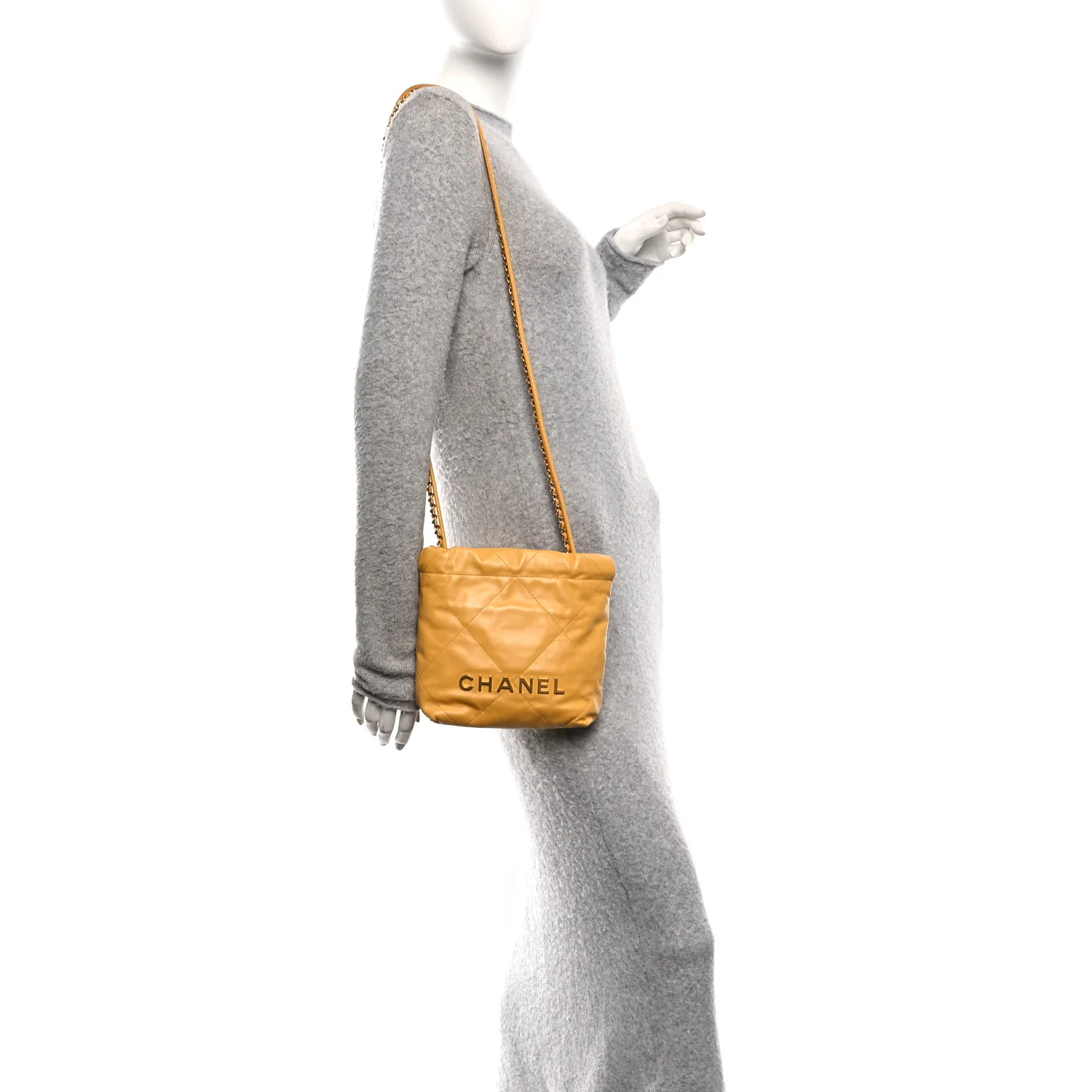 Shiny Calfskin Quilted Mini Chanel 22 Yellow - Image 2