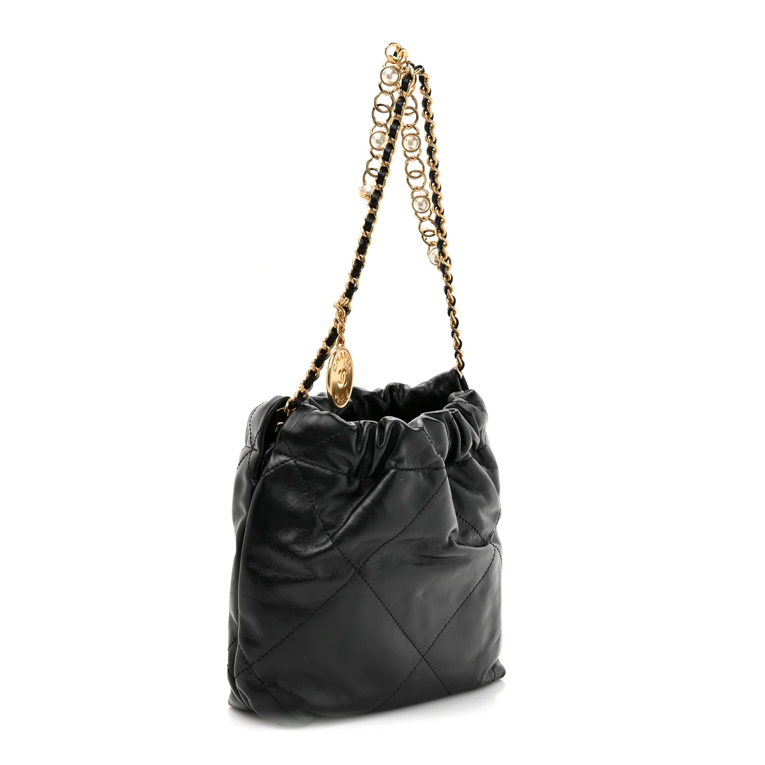 Shiny Calfskin Quilted Pearl CC Chain Mini Chanel 22 Black - Image 3