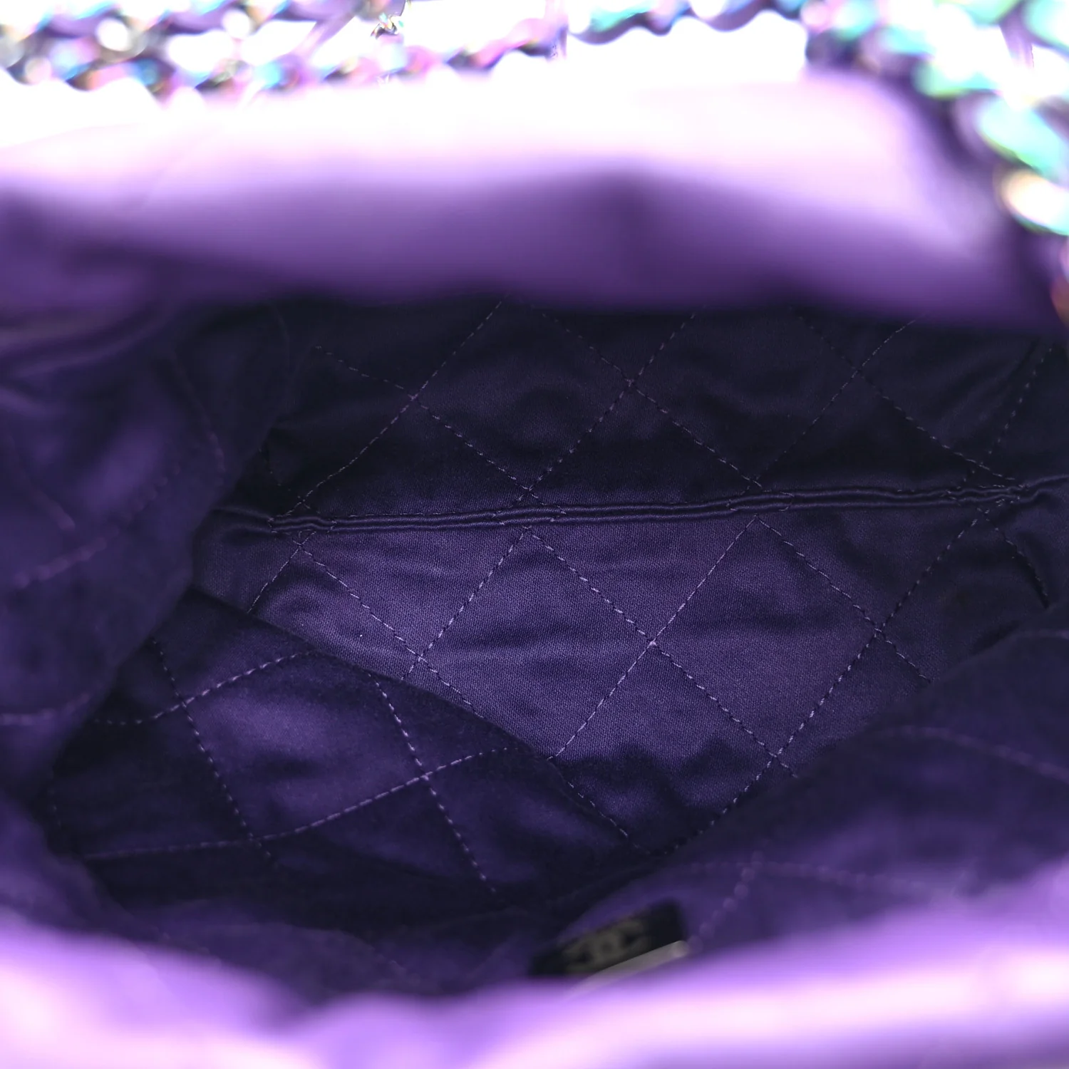 Shiny Calfskin Quilted Rainbow Mini Chanel 22 Purple - Image 5