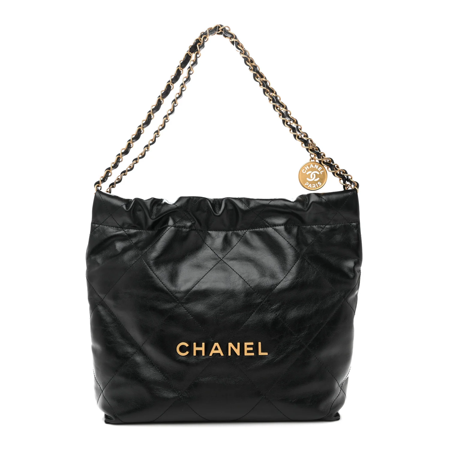 Shiny Calfskin Quilted Small Chanel 22 Black