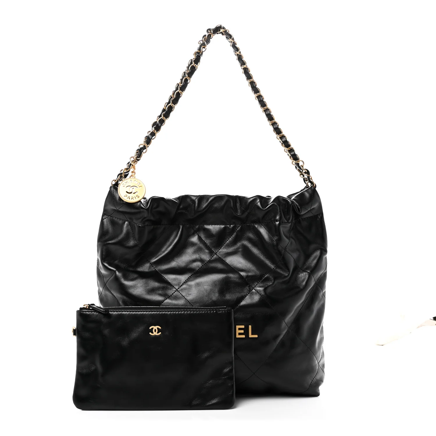Shiny Calfskin Quilted Small Chanel 22 Black - Image 3