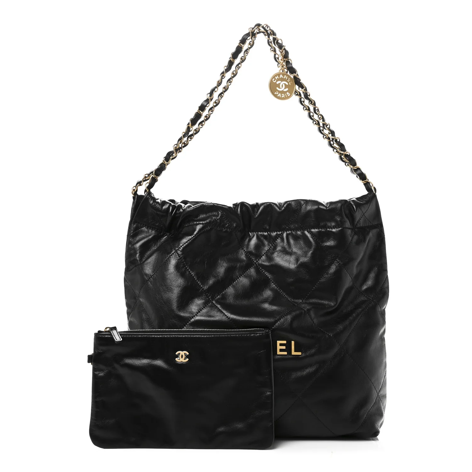 Shiny Calfskin Quilted Small Chanel 22 Black - Image 3