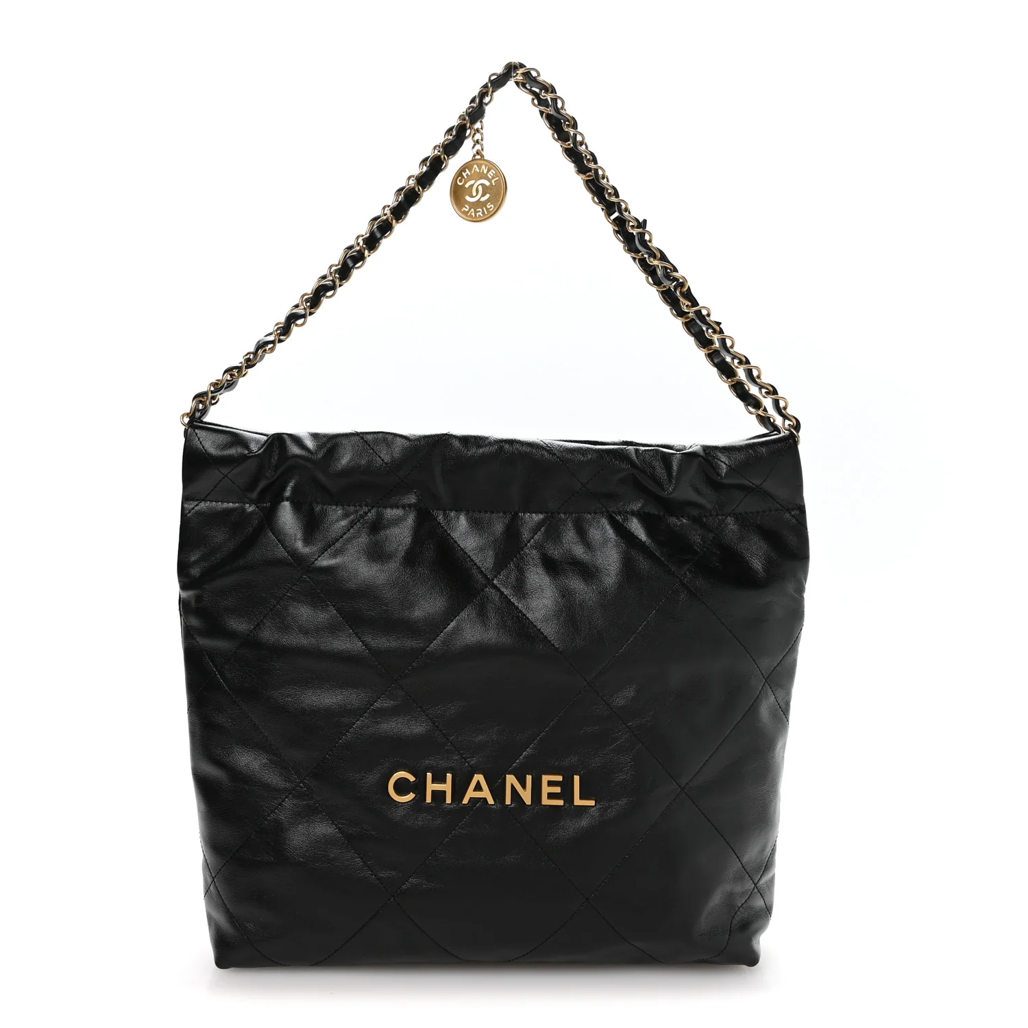 Shiny Calfskin Quilted Small Chanel 22 Black