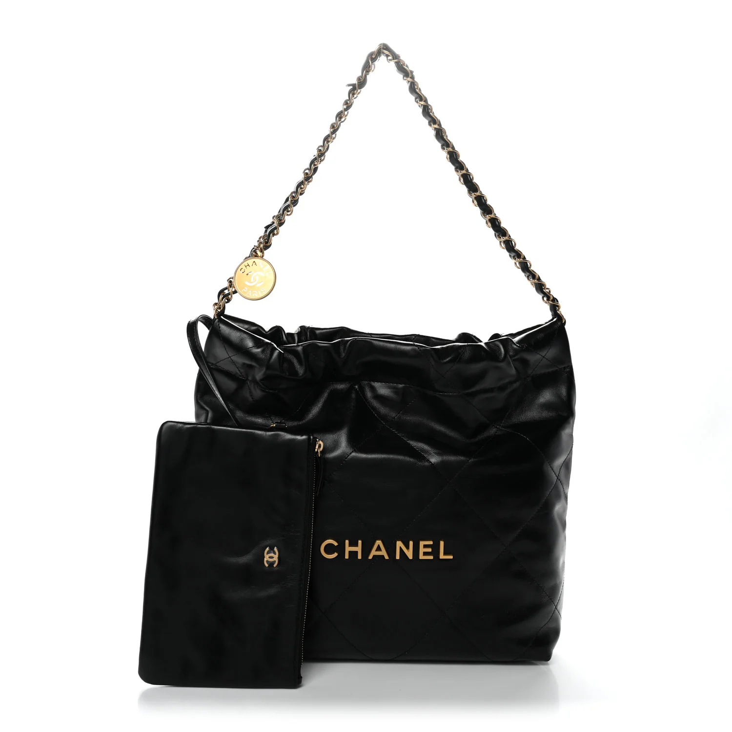 Shiny Calfskin Quilted Small Chanel 22 Black - Image 3